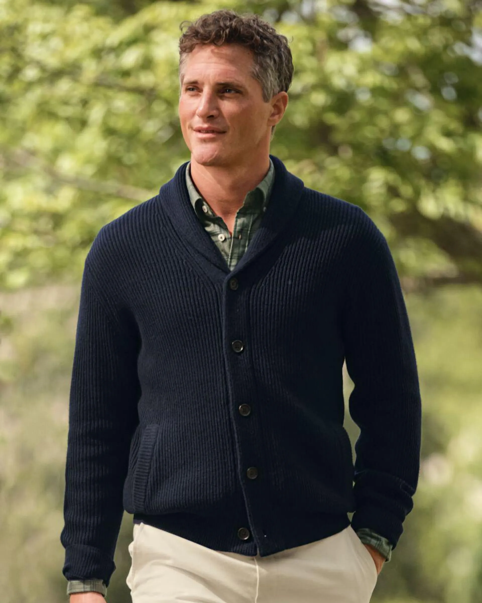 details about product: Merino Shawl Neck Chunky Cardigan - Navy