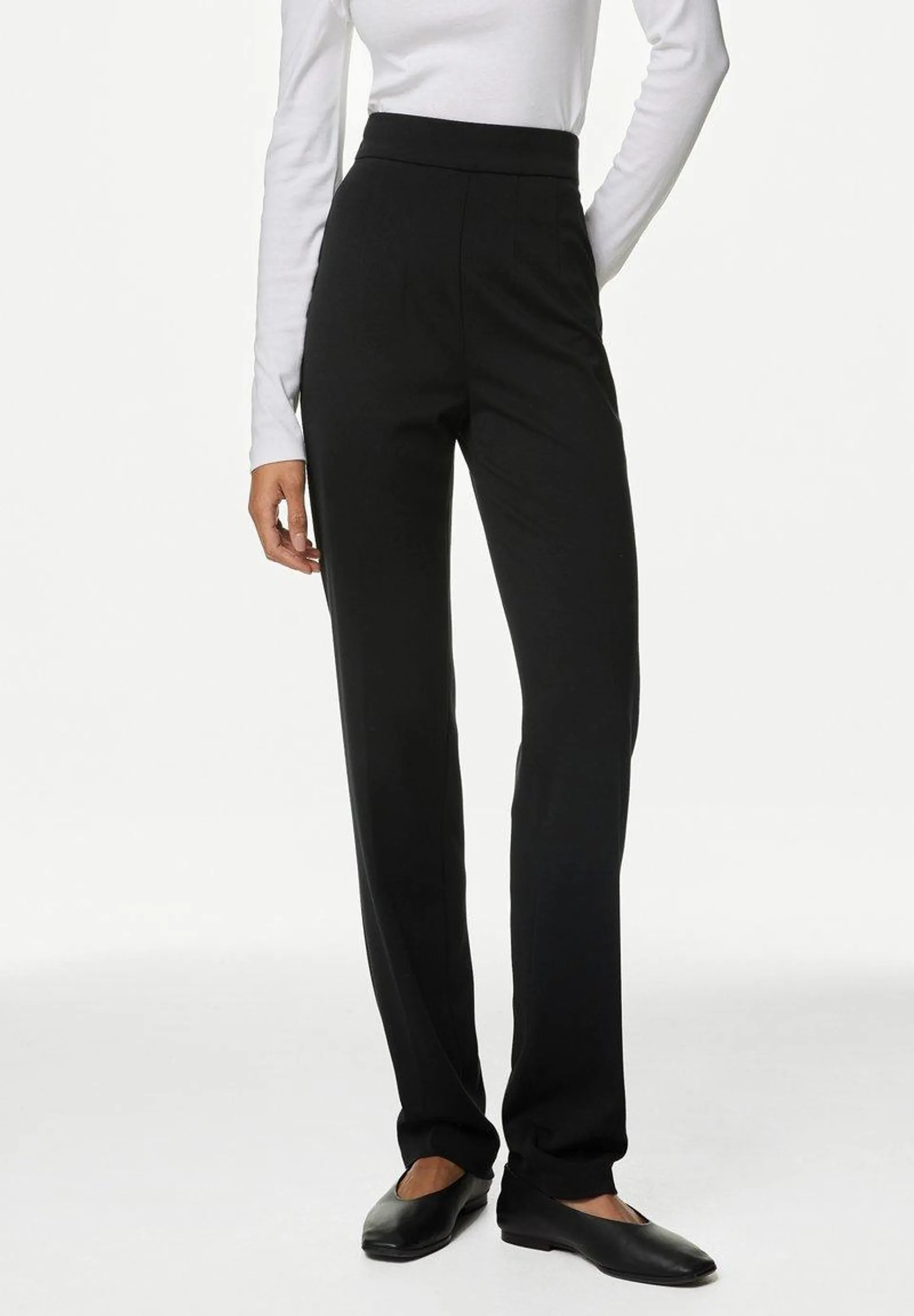 JERSEY STRAIGHT LEG TROUSERS WITH STRETCH - Pantalon classique - black