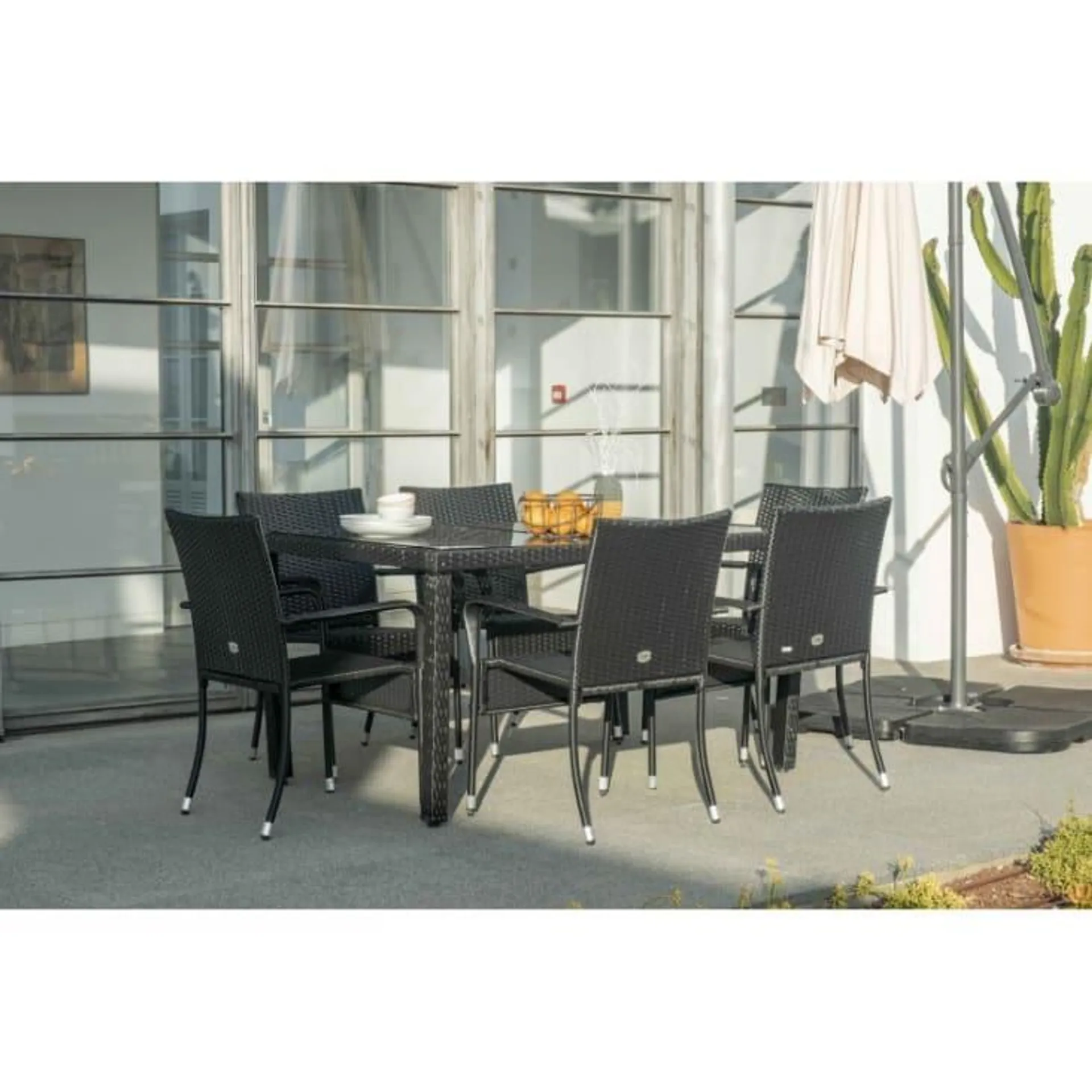 Muebles de Jardín Comedor Jardín 6 Plazas Ratán sintético Negro