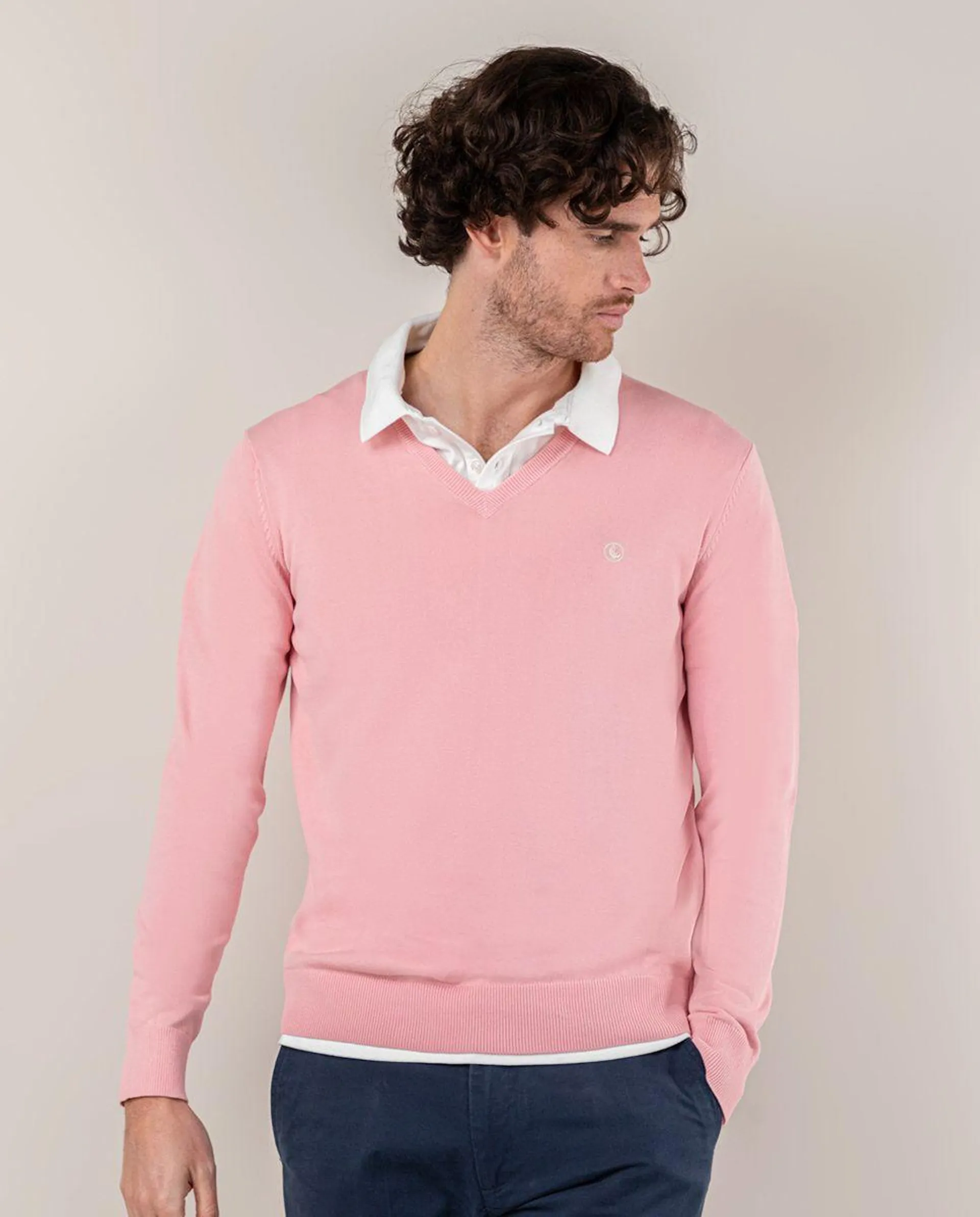 Pull Col V Teint Sur Pièce Framboise