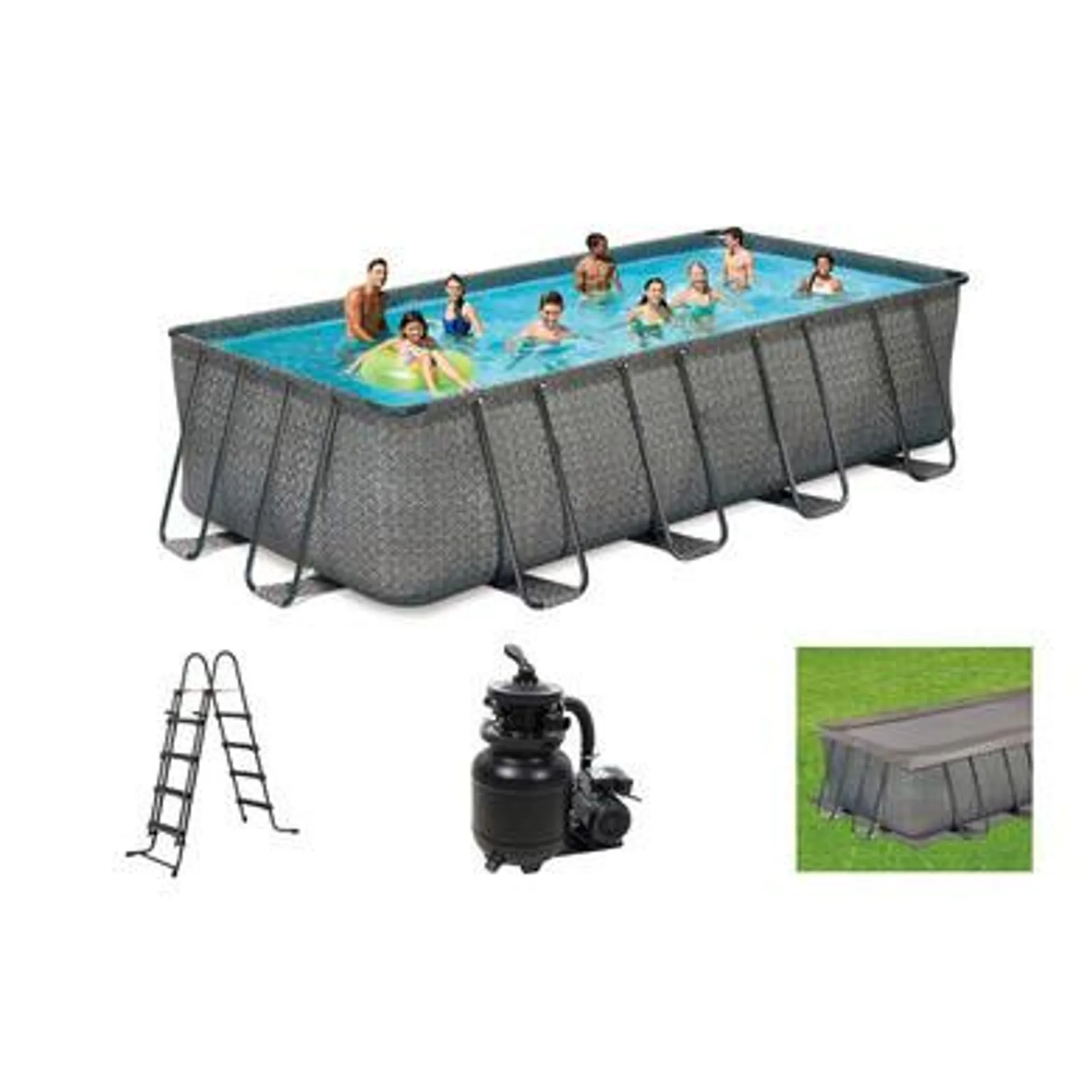 Piscine tubulaire rectangulaire 5,49 x 2,74 x 1,32 m avec filtration