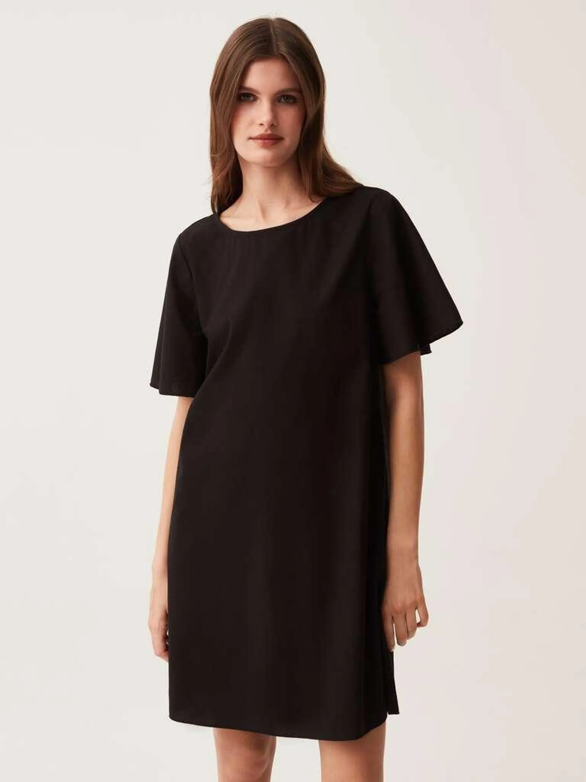 Short cotton dress with bow Noir