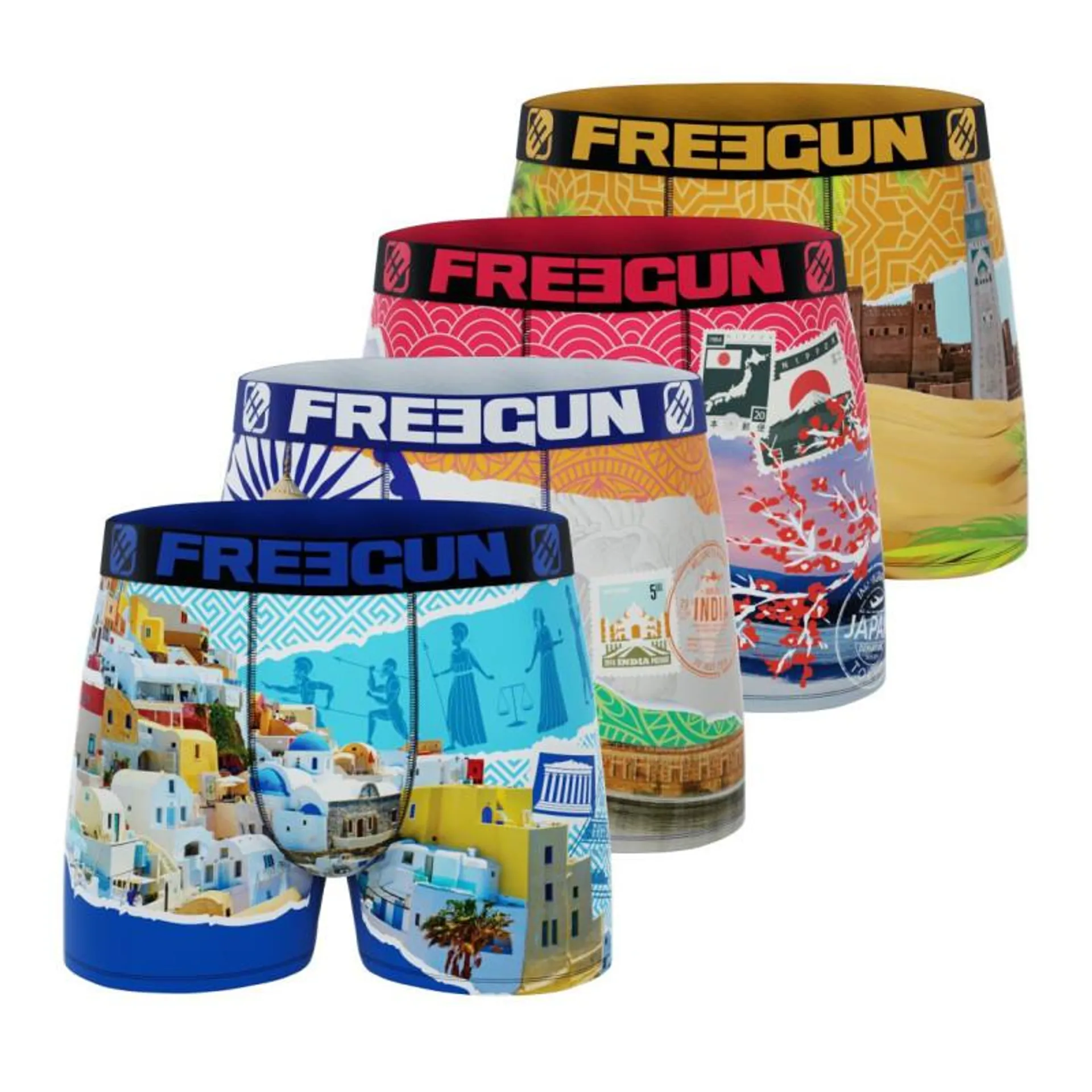 Lot de 4 Boxers Polyester recyclé Homme Confort, Respirant, Stretch Landscape | FREEGUN