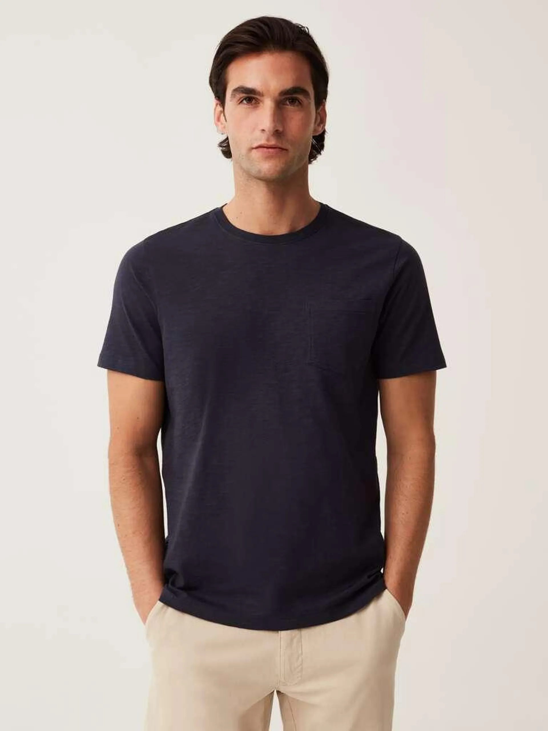 Night Blue Jersey slub T-shirt with pocket