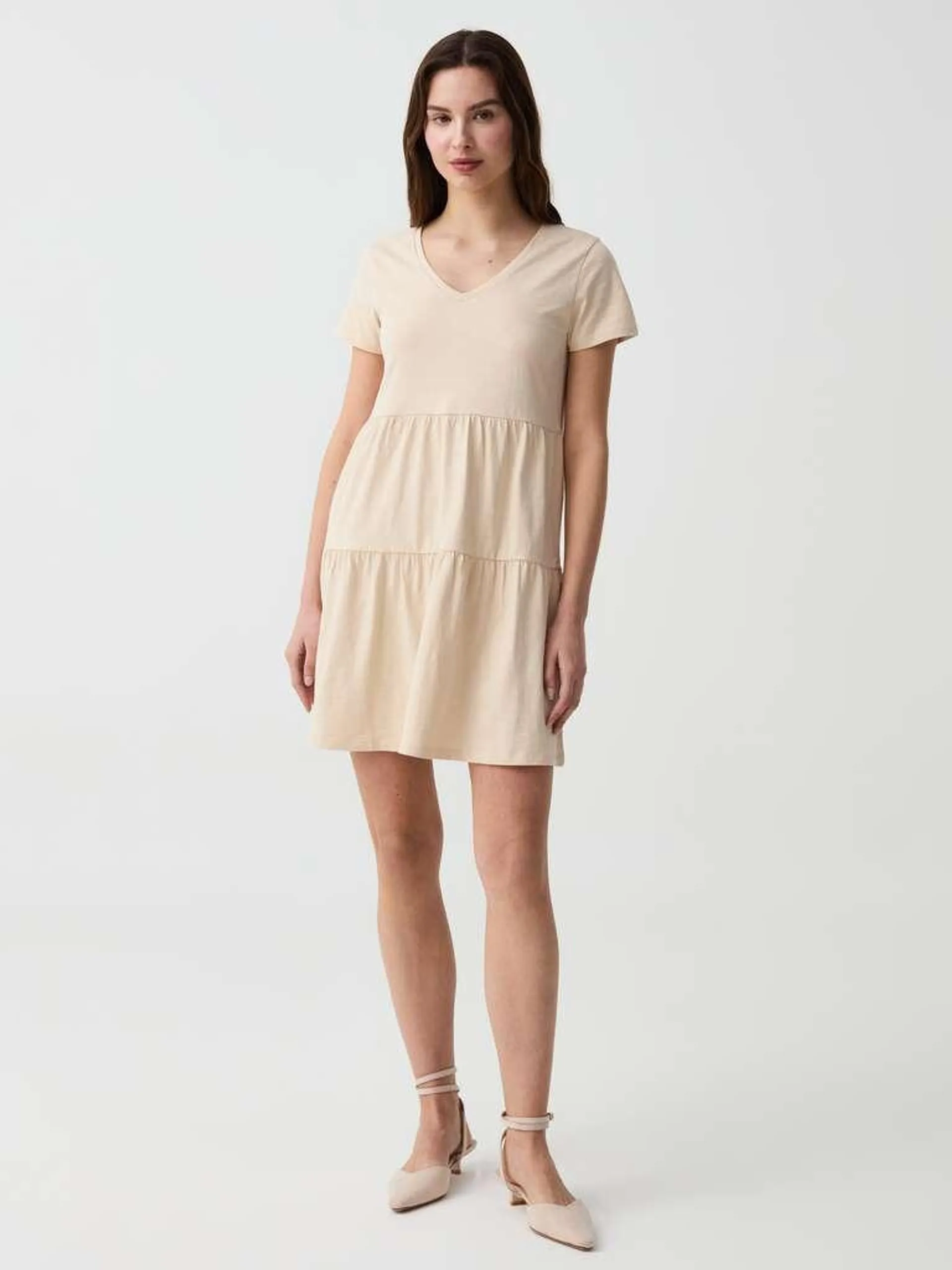 Essential short dress with flounces Beige clair