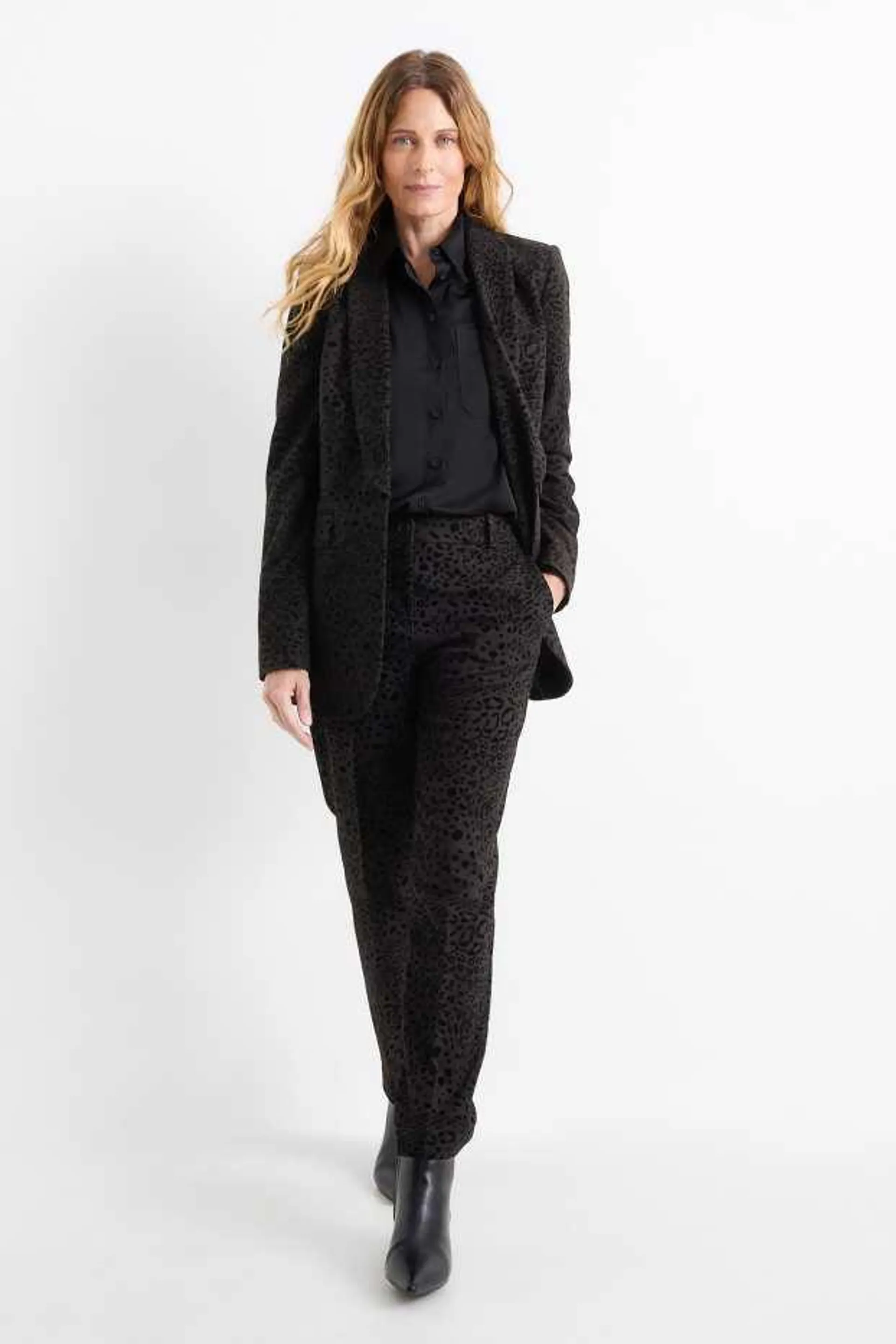 Business trousers - high-rise waist - regular fit - leopard print