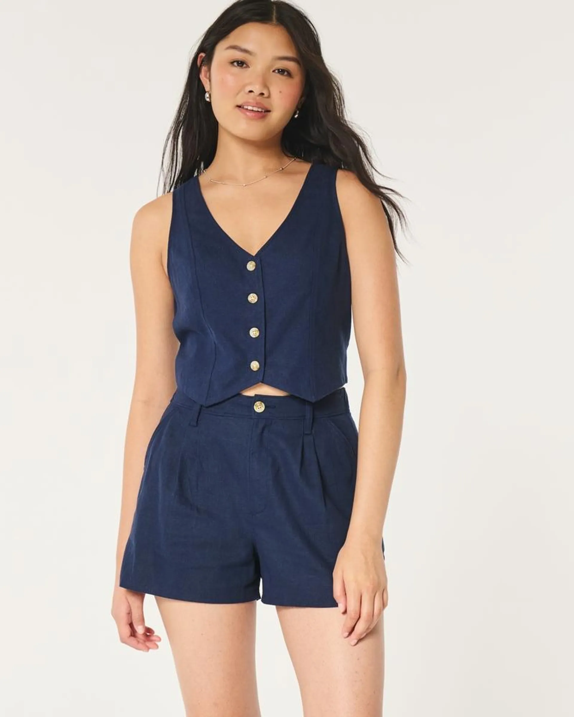 Hollister Livvy Ultra High-Rise Linen-Blend Shorts