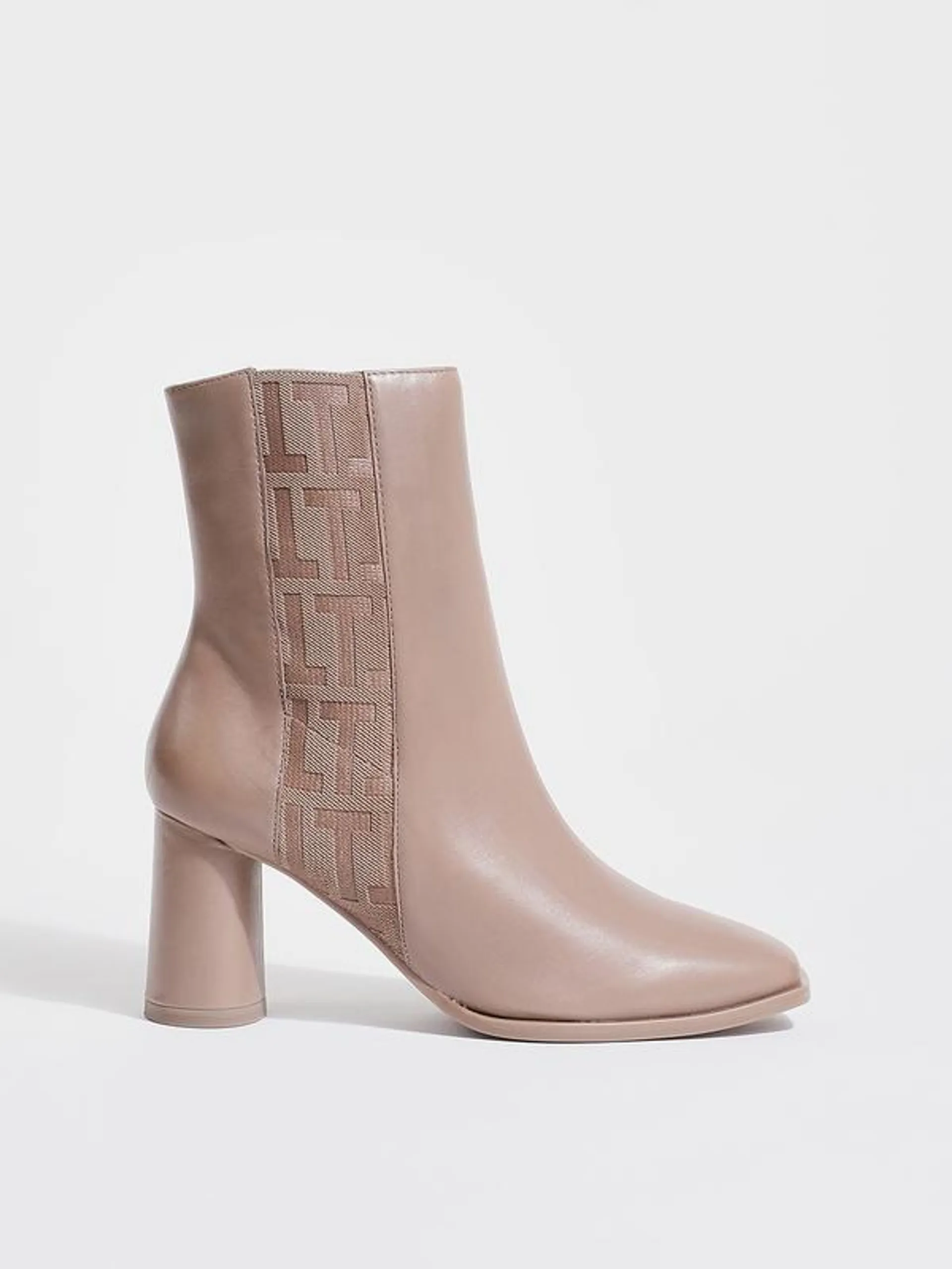 Boot En Cuir Empiècement Stretch - Taupe