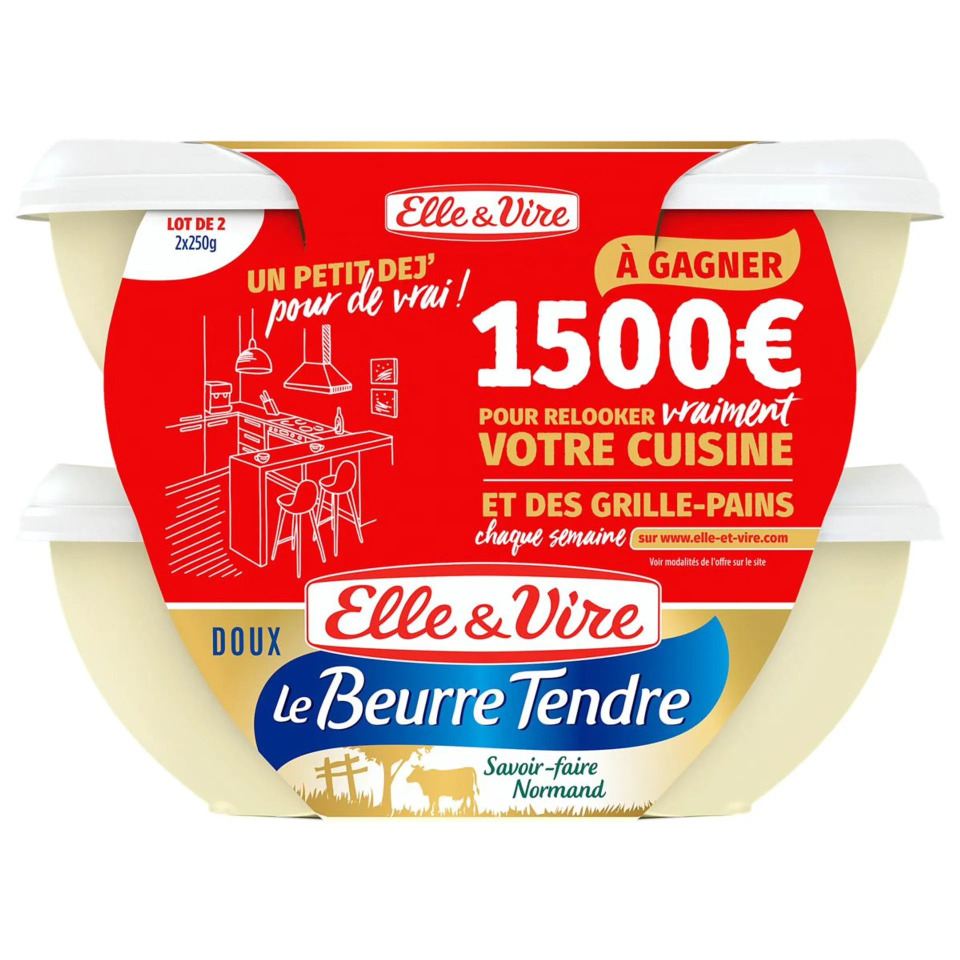 ELLE & VIRE Beurre tendre et doux 2 pièces 2x250g