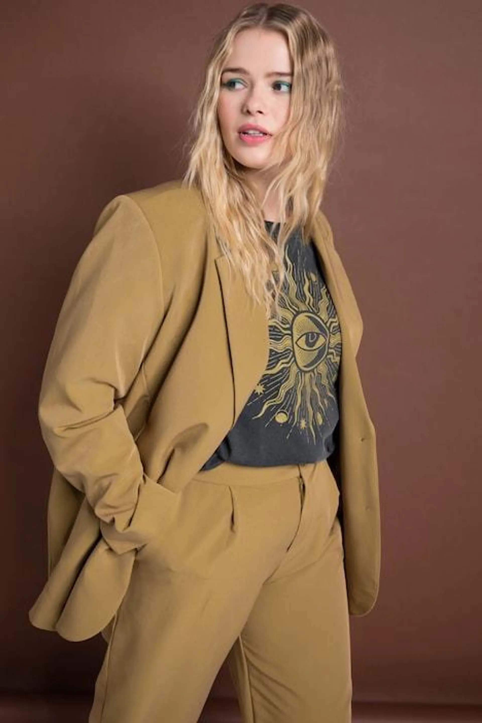 Blazer oversized, col à revers, manches longues