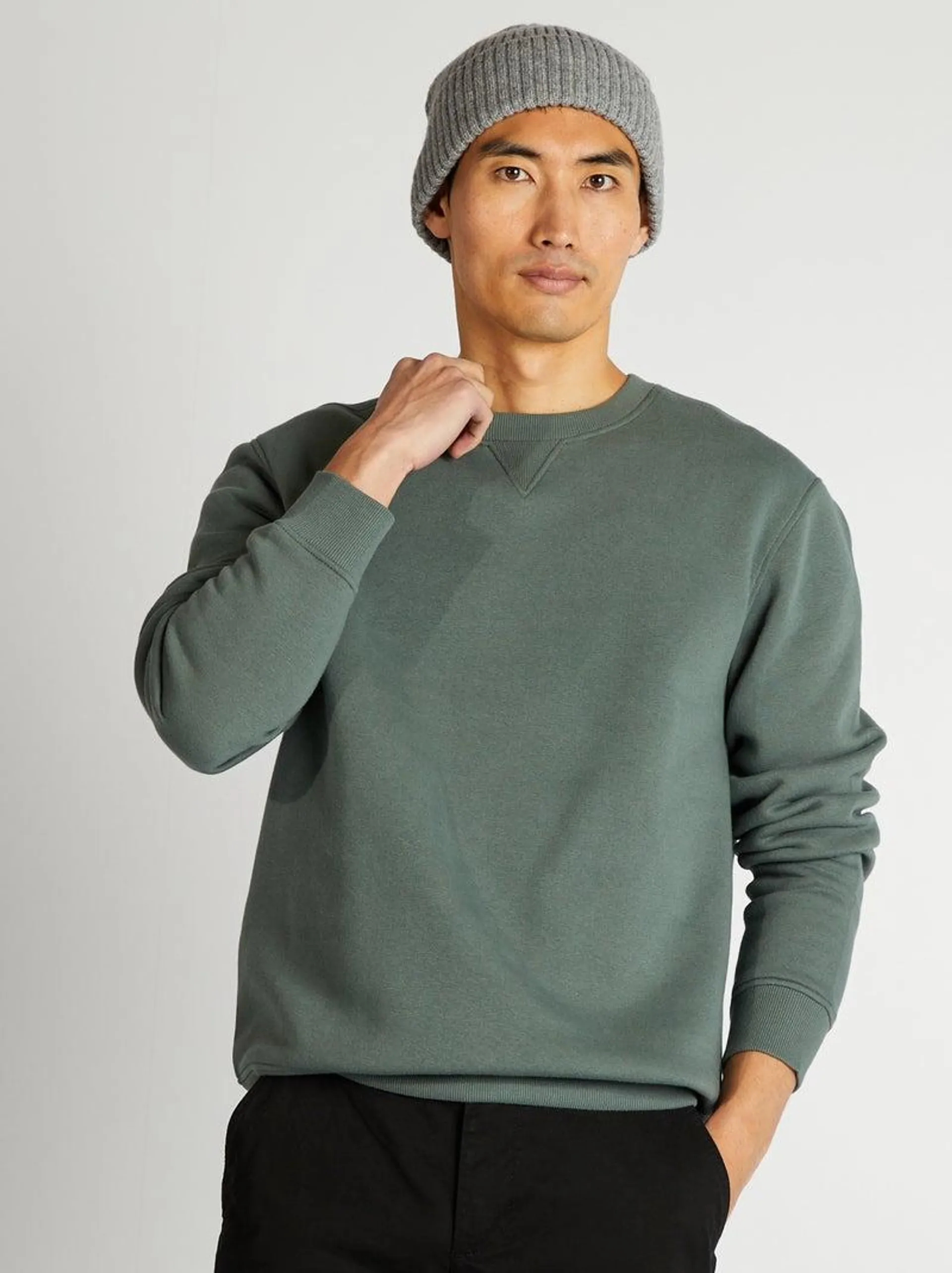 Sweat uni col rond - Vert