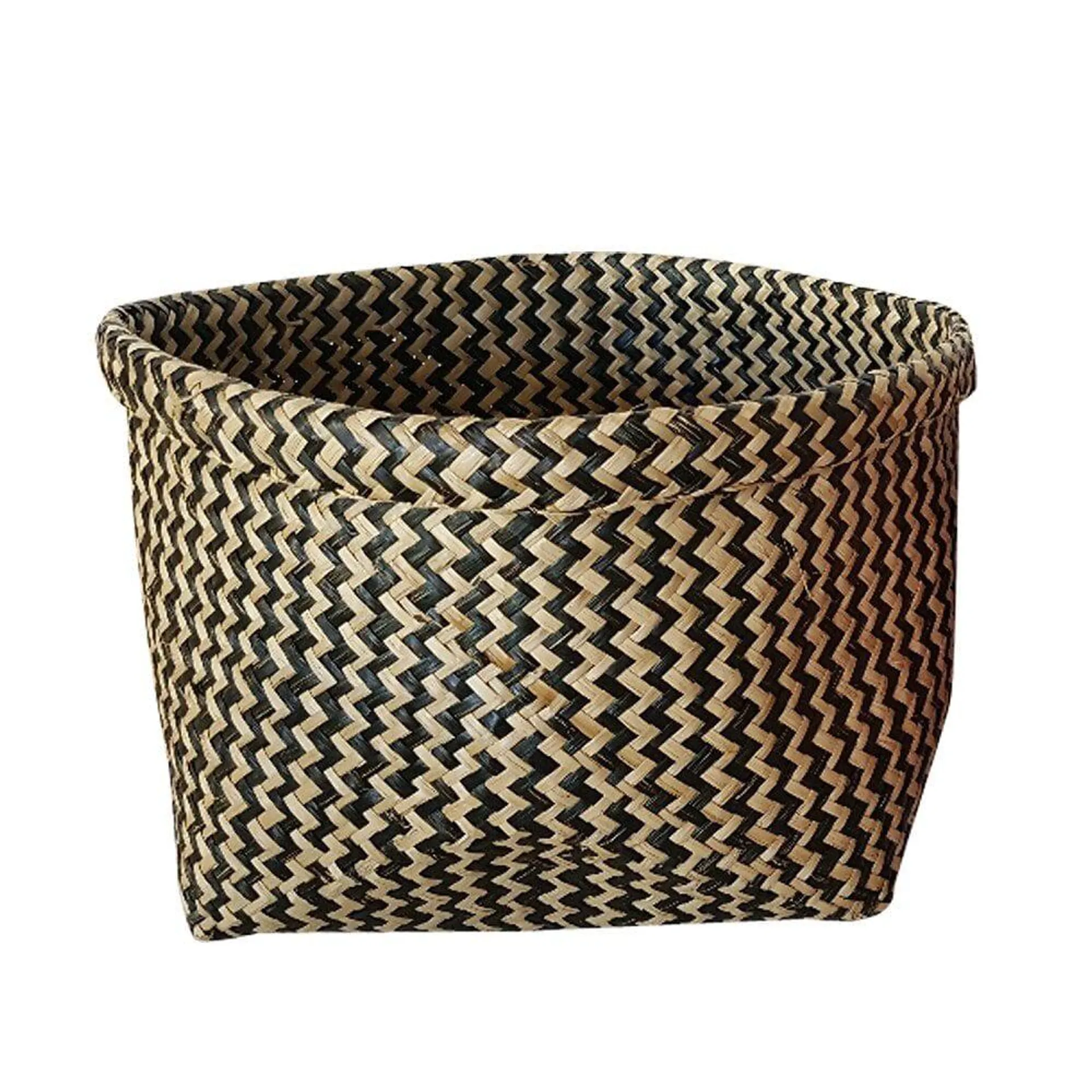 Panier en jonc de mer, Ethno zigzag, black n°0