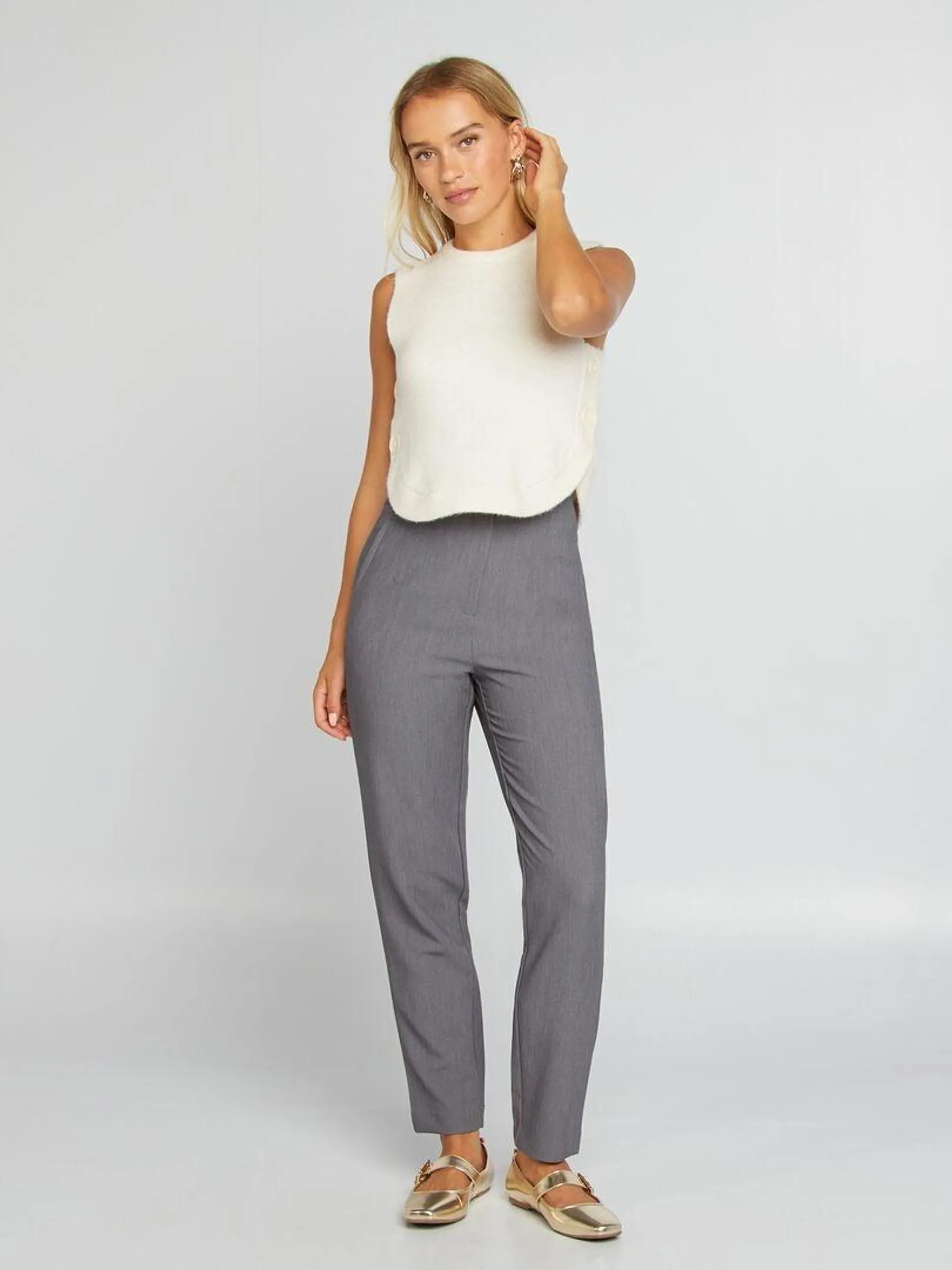 Pantalon droit taille haute - Gris