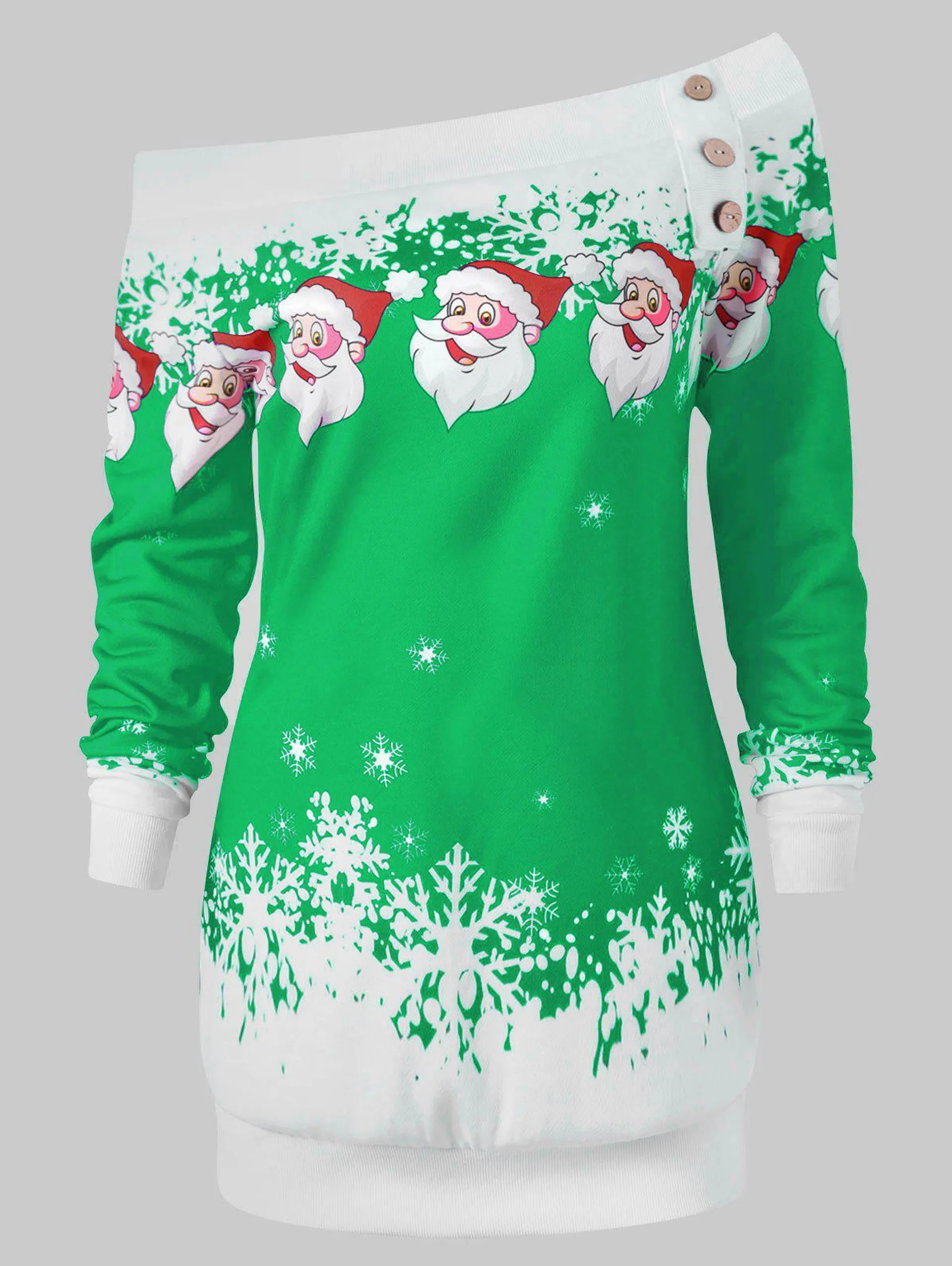 Sweat-shirt à Épaules Dénudées à Imprimé Père Noël et Flocon de Neige