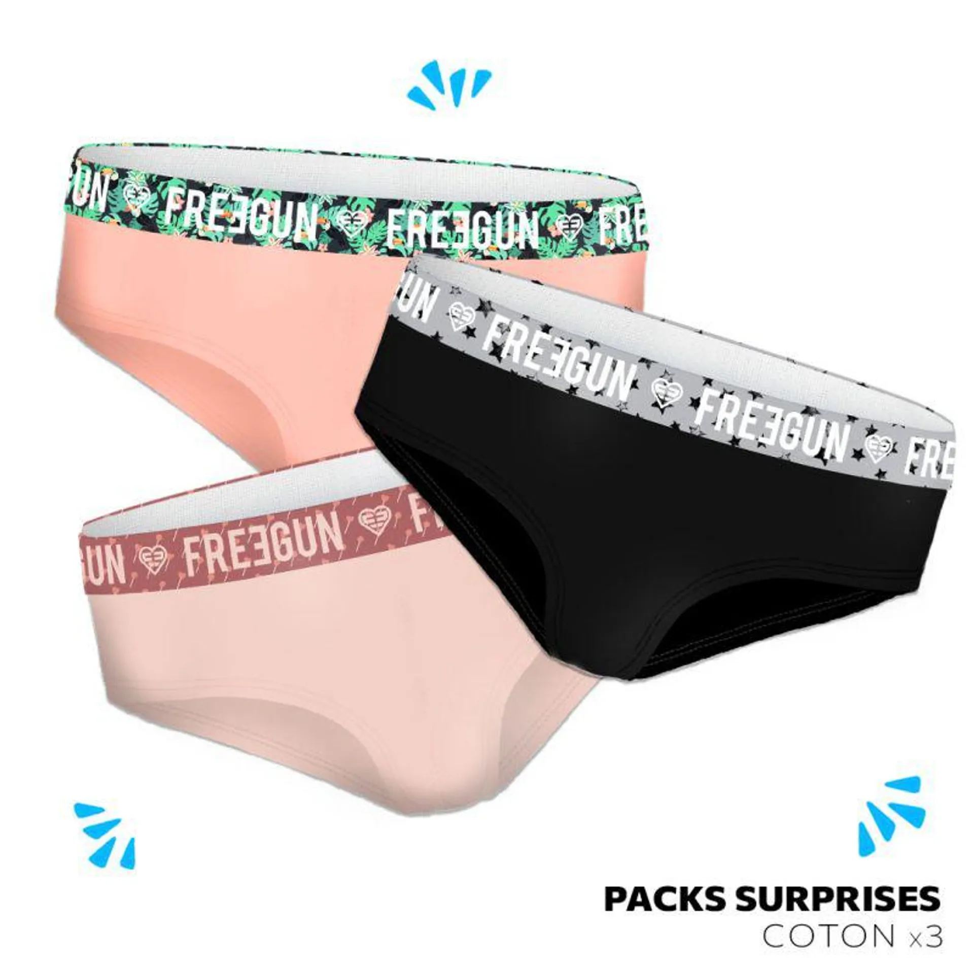 Pack Surprise de 3 culottes Freegun coton femme