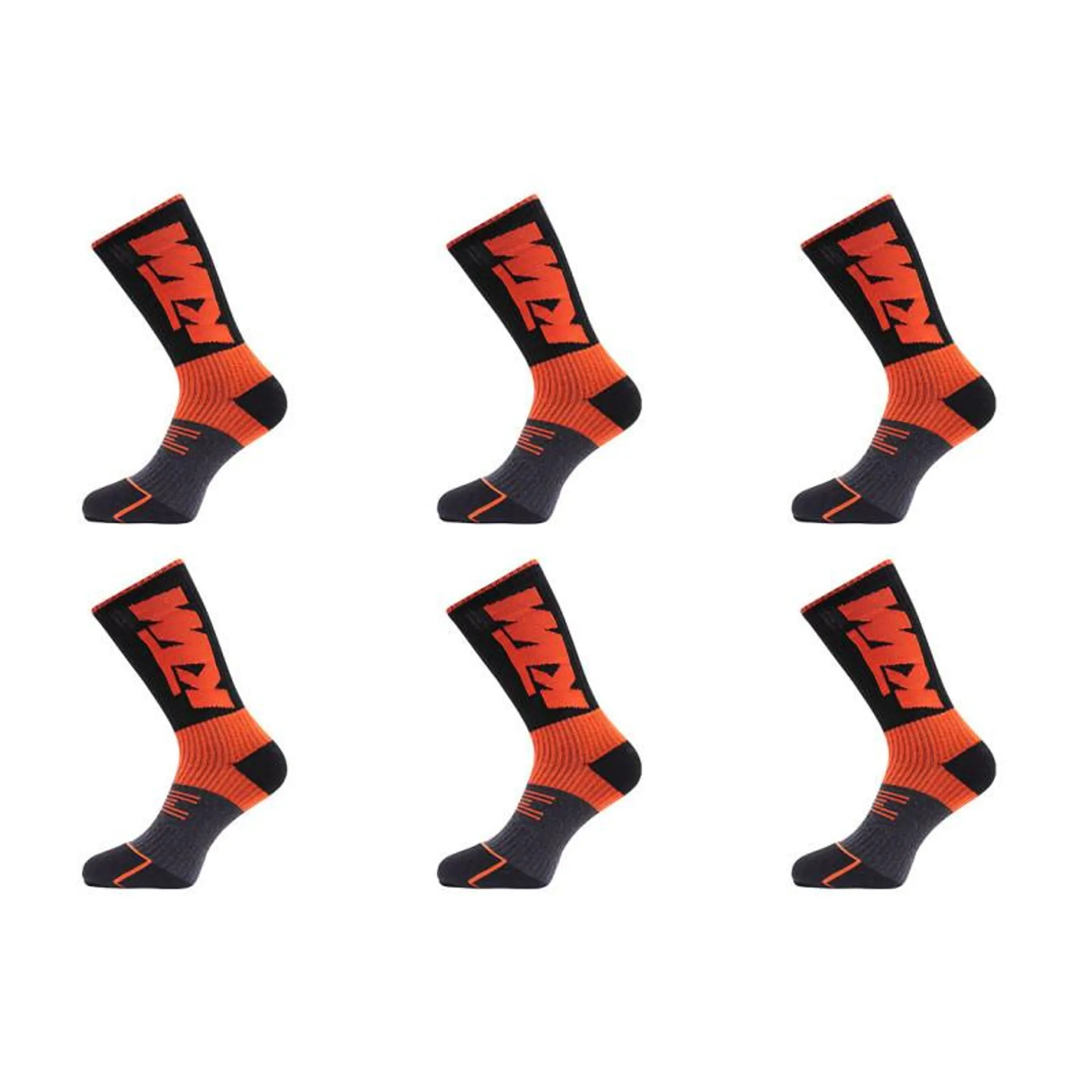 Lot de 6 paires de chaussettes tennis homme sport noir, orange KTM