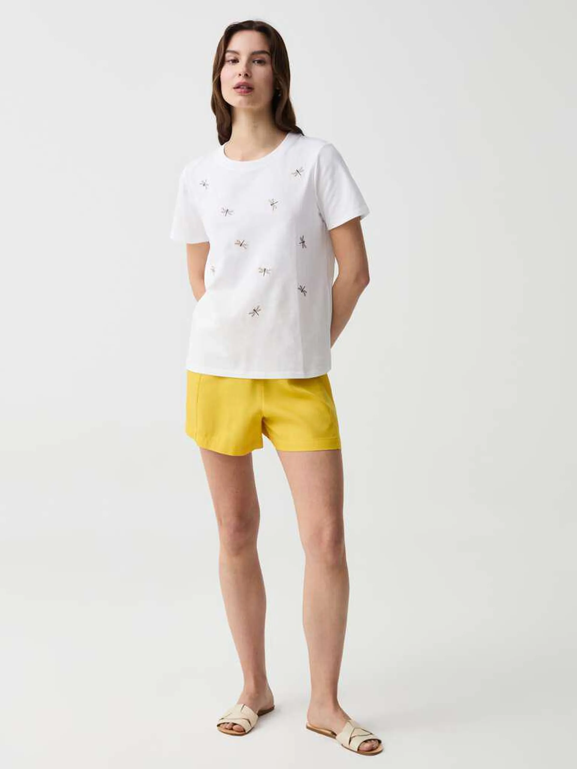 Corn Yellow High-waisted Lyocell shorts