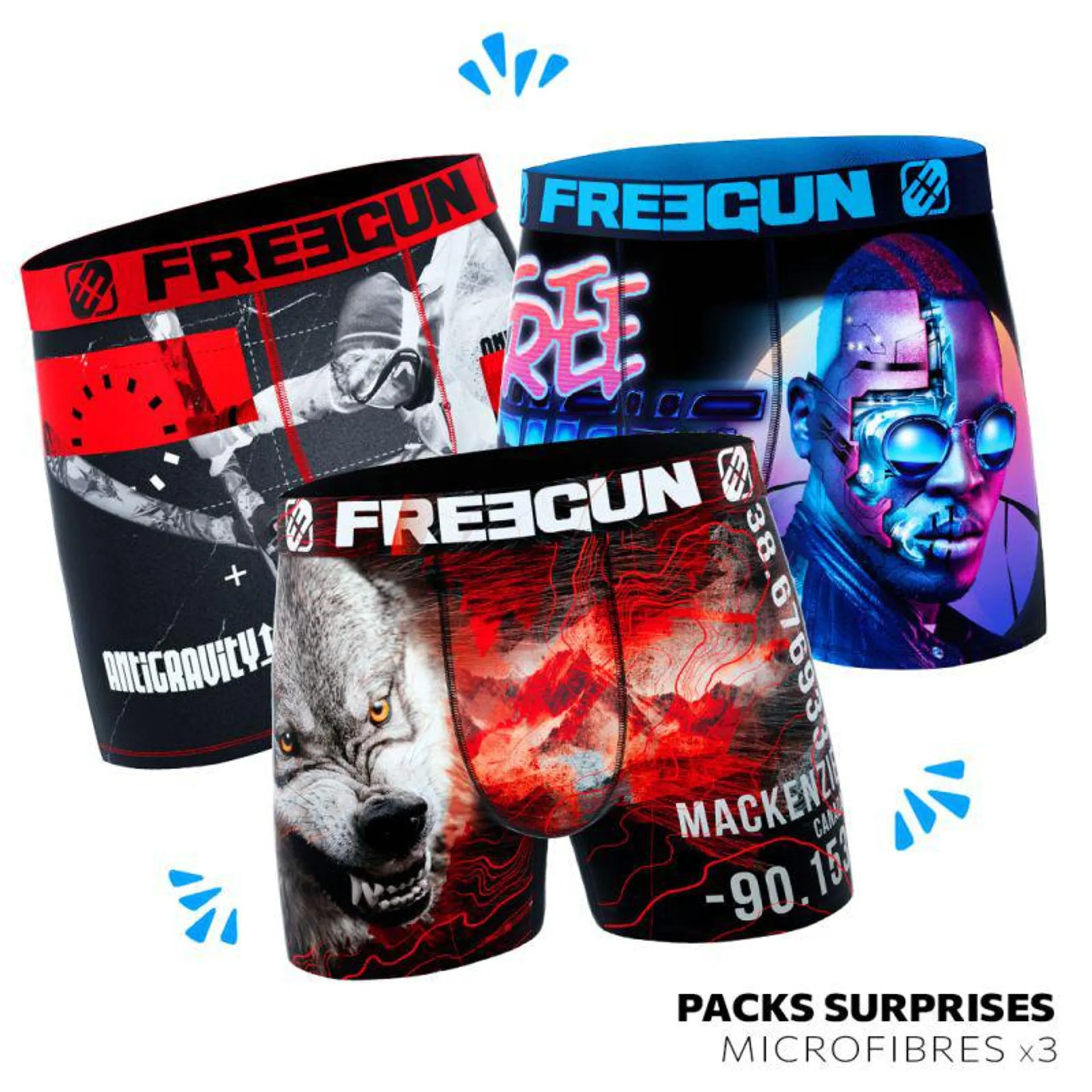 Pack Surprise de 3 Boxers Freegun homme