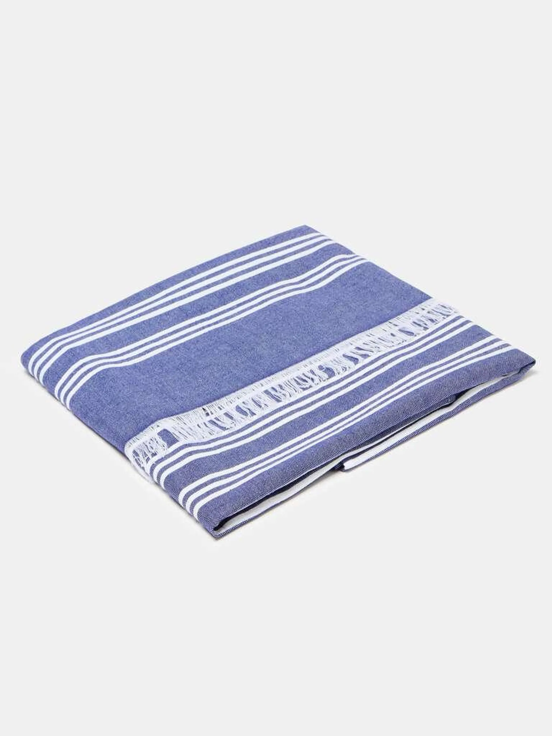 White/Blue Striped beach towel with fringing