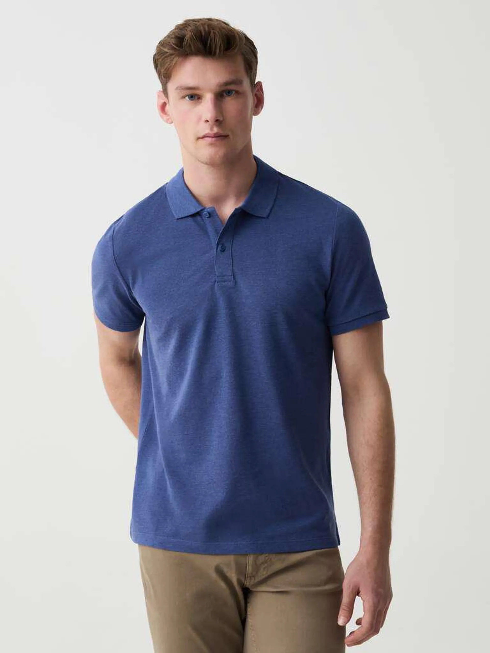 Blue Marl Cotton pique polo shirt