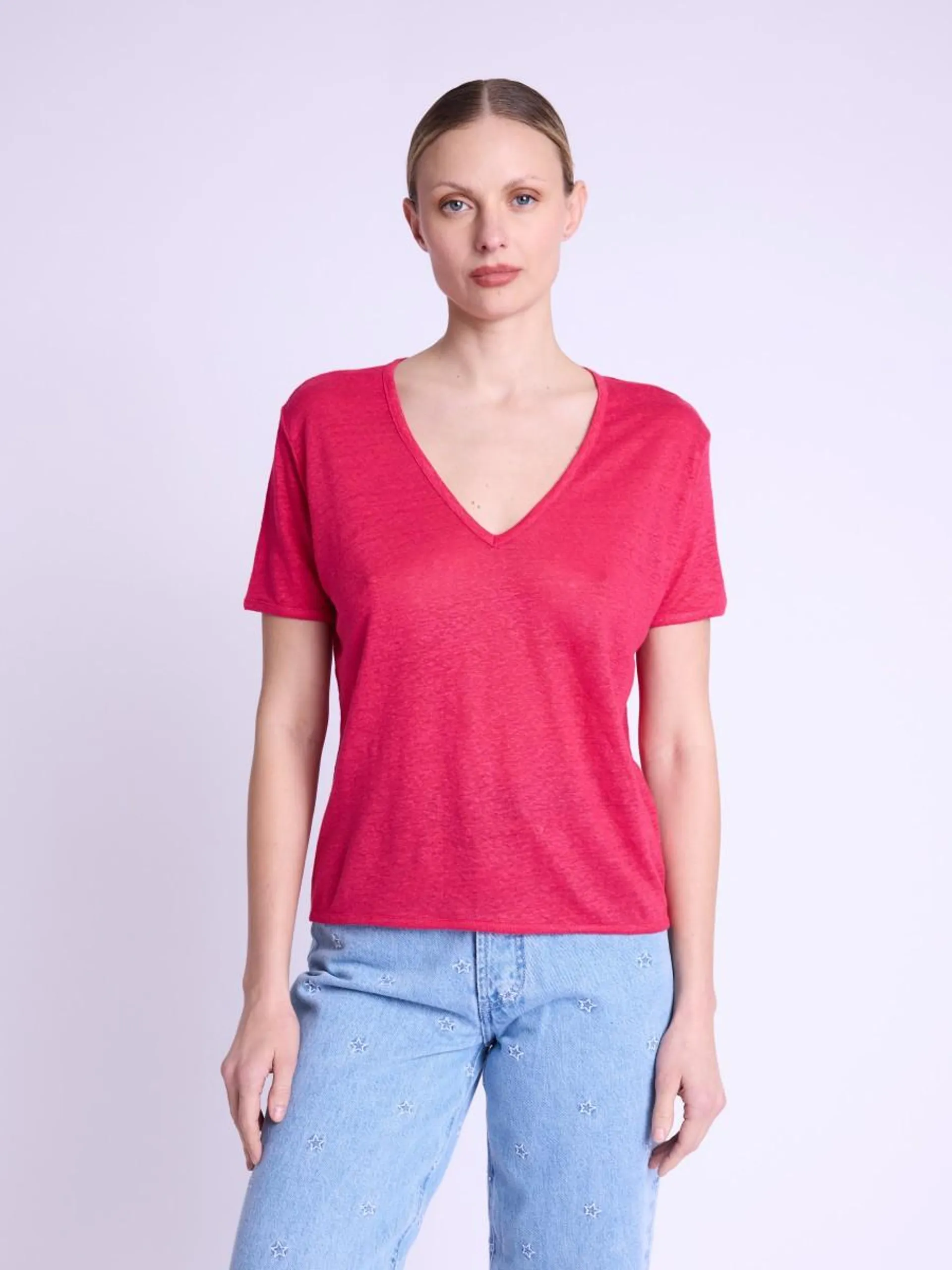 EMMANUELLE | T-shirt en lin fuchsia