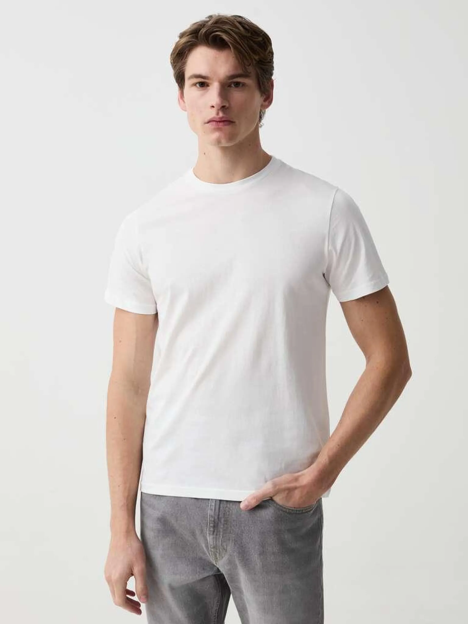 Optical White Cotton T-shirt with round neck