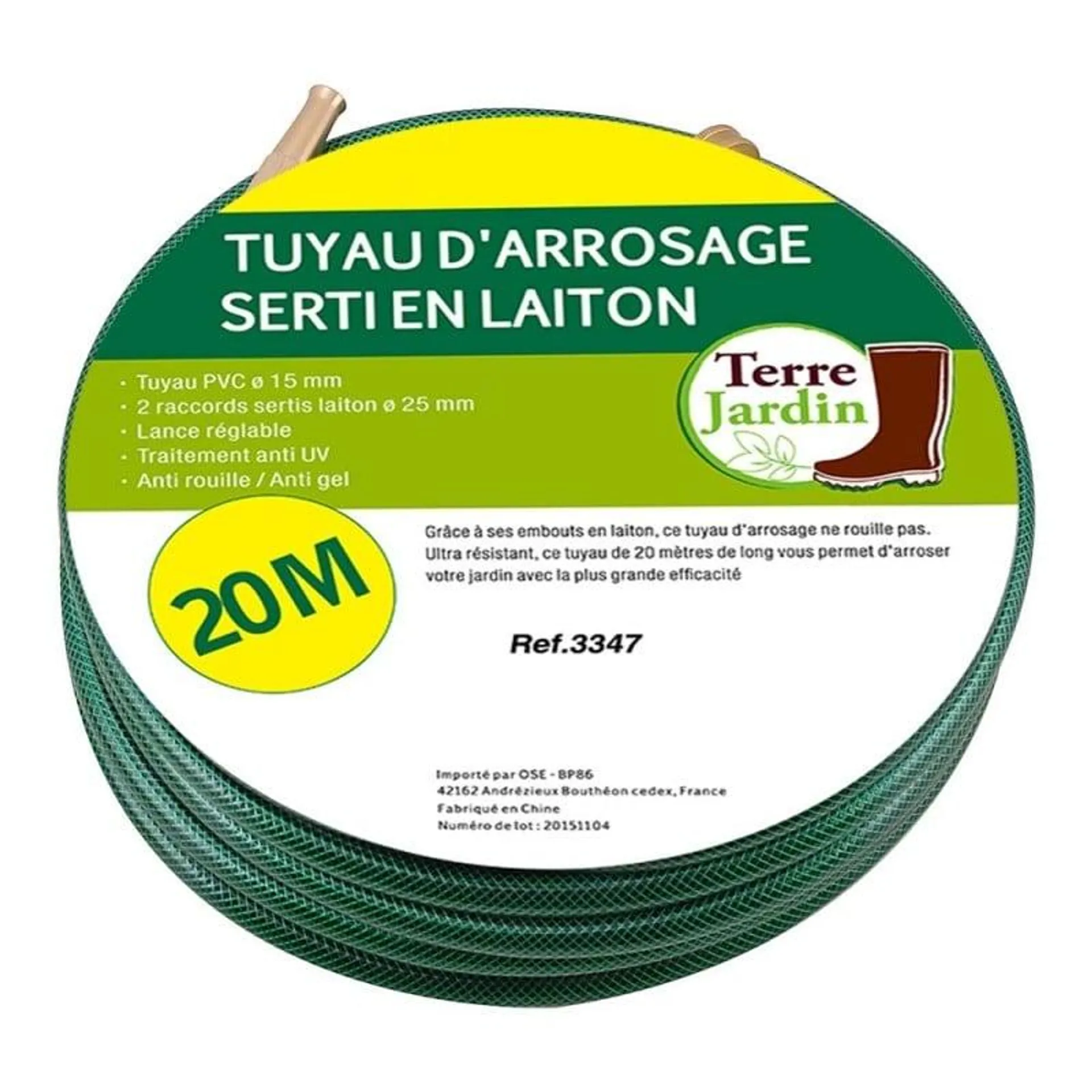 Tuyau d'arrosage 20 m serti en laiton