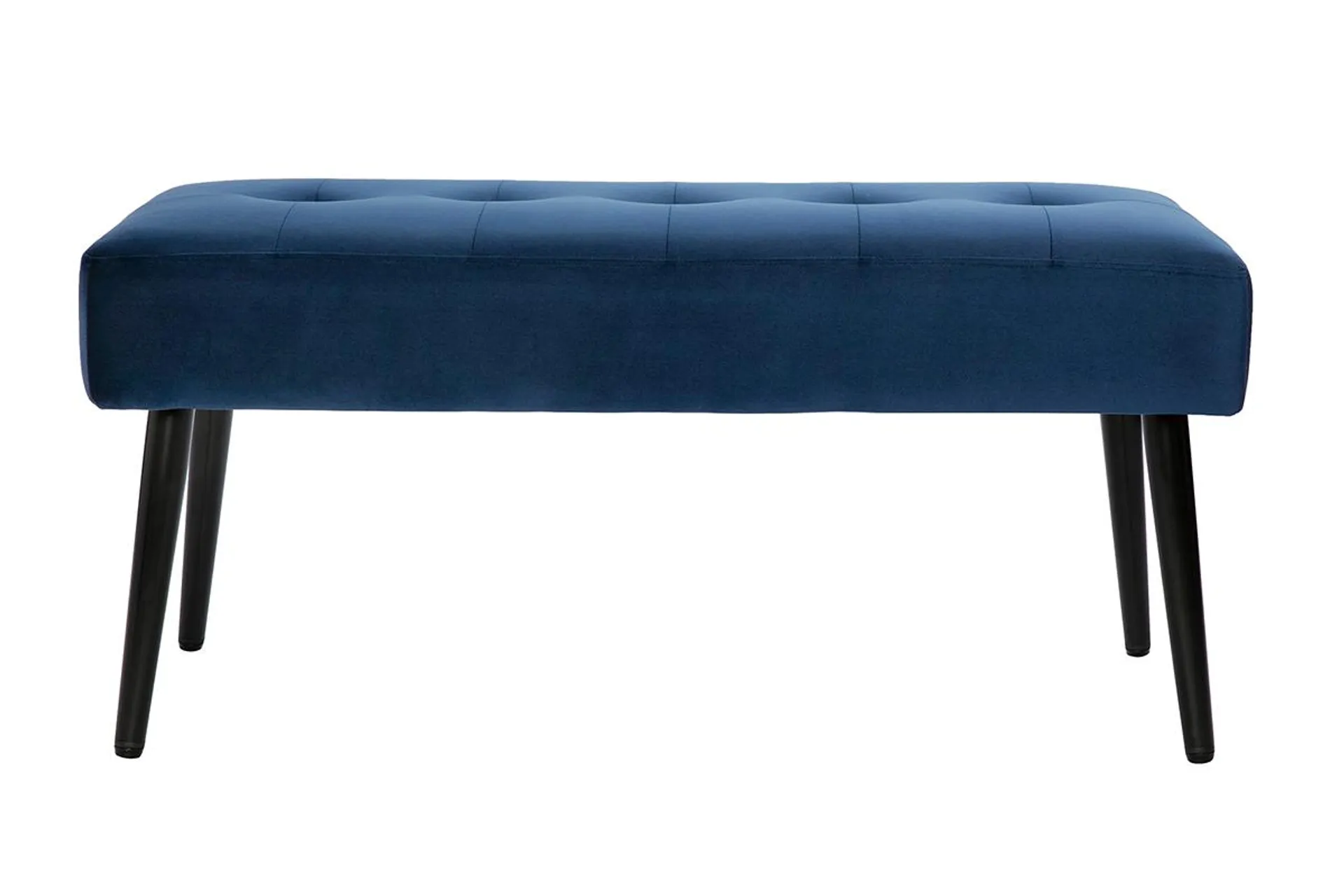 Banc design capitonné en tissu velours bleu nuit et métal noir L96 cm GUESTA