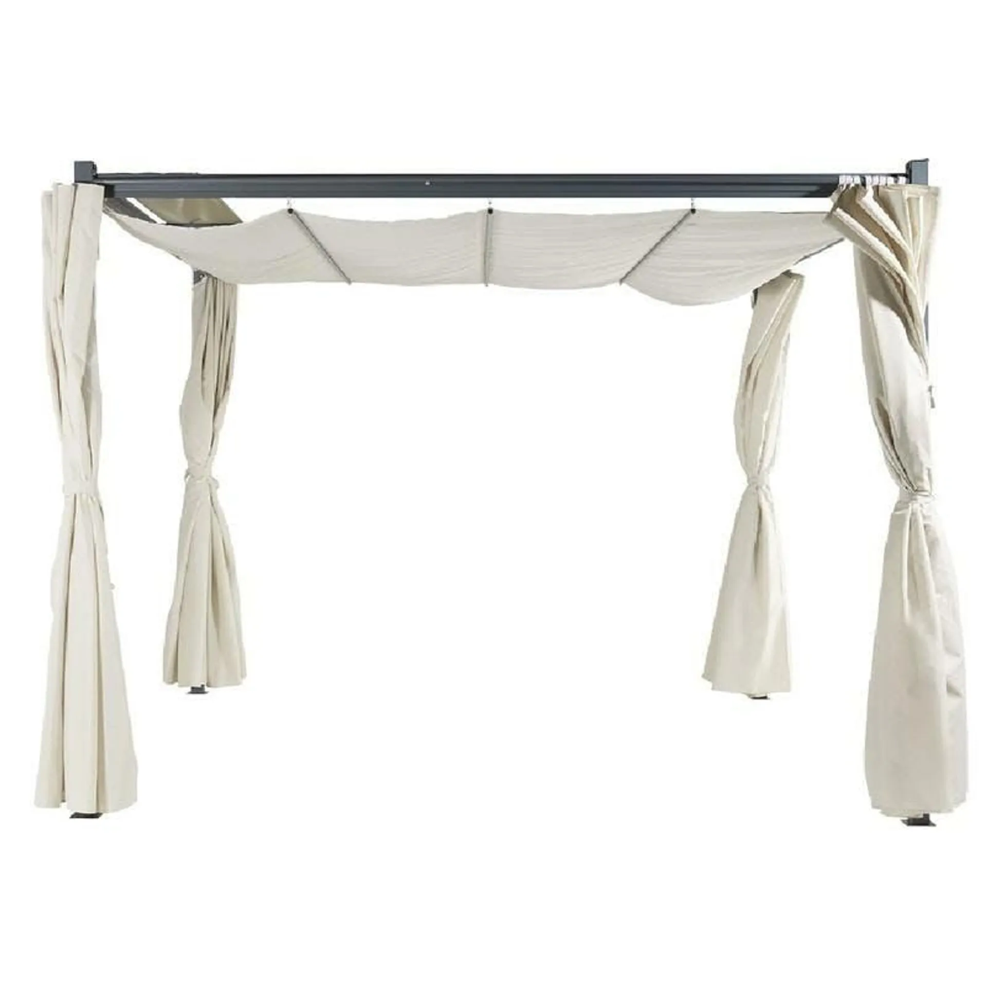 Tonnelle Retractable Avec Rideaux 285x285x220cm Blanc/gris