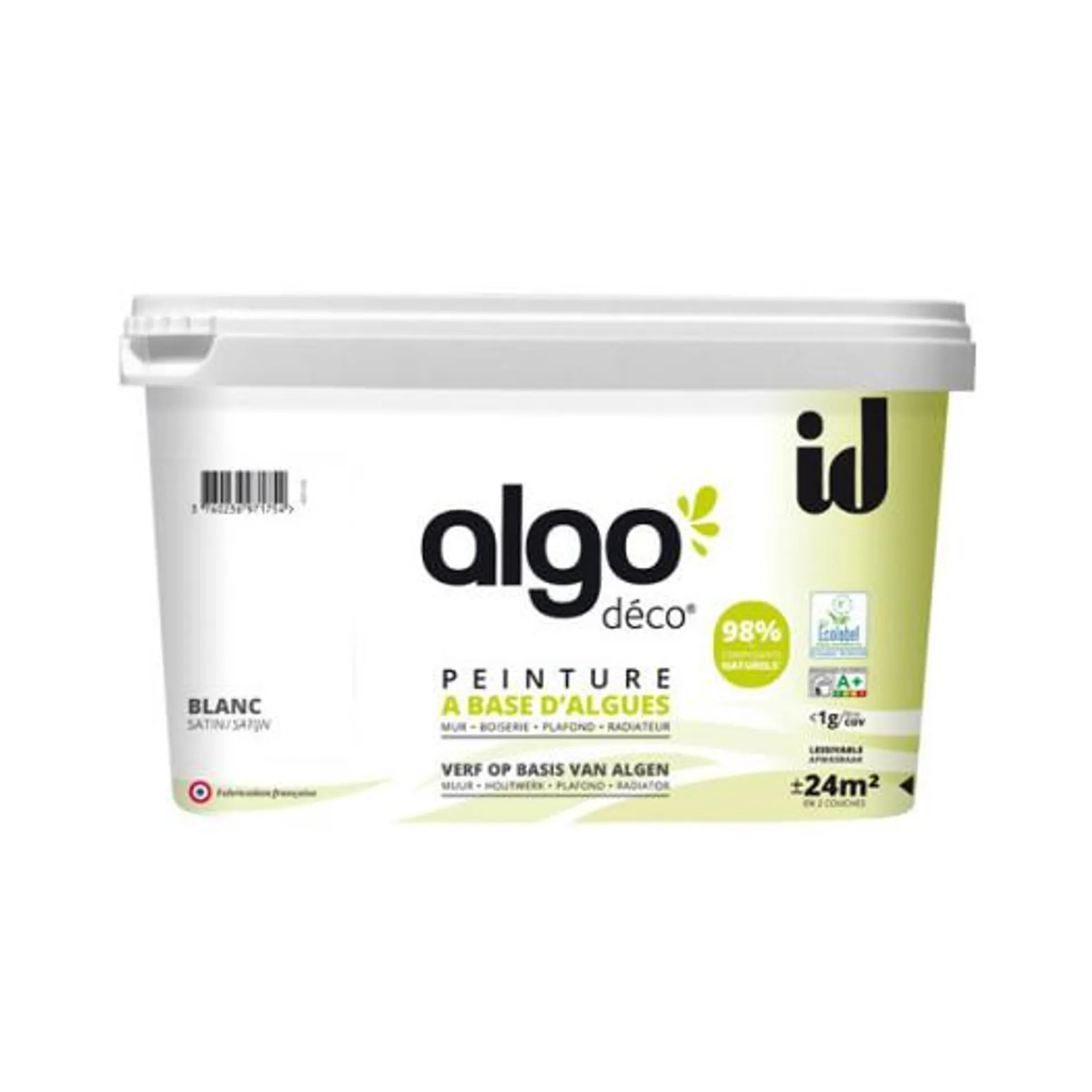 Peinture Algo bio sourcée multi-supports murs, plafonds et boiseries blanc satin 2L