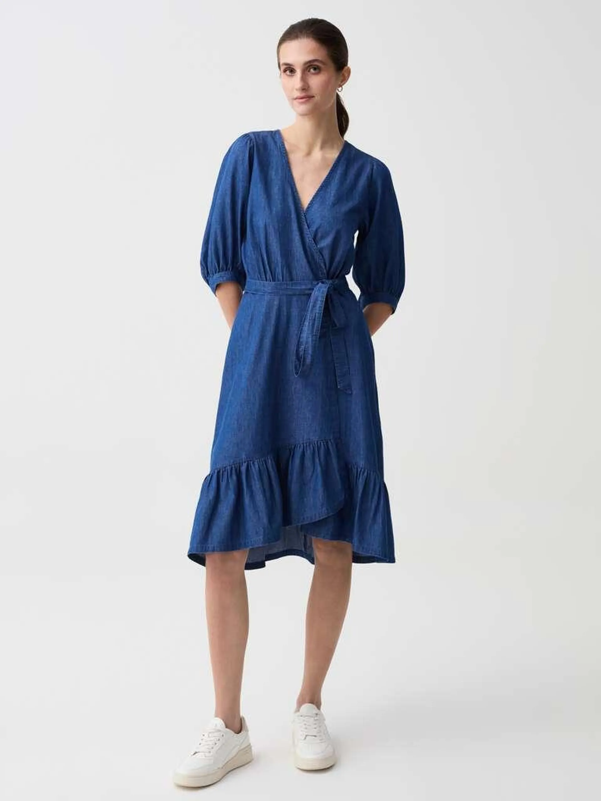 Midi wrap dress in denim Denim