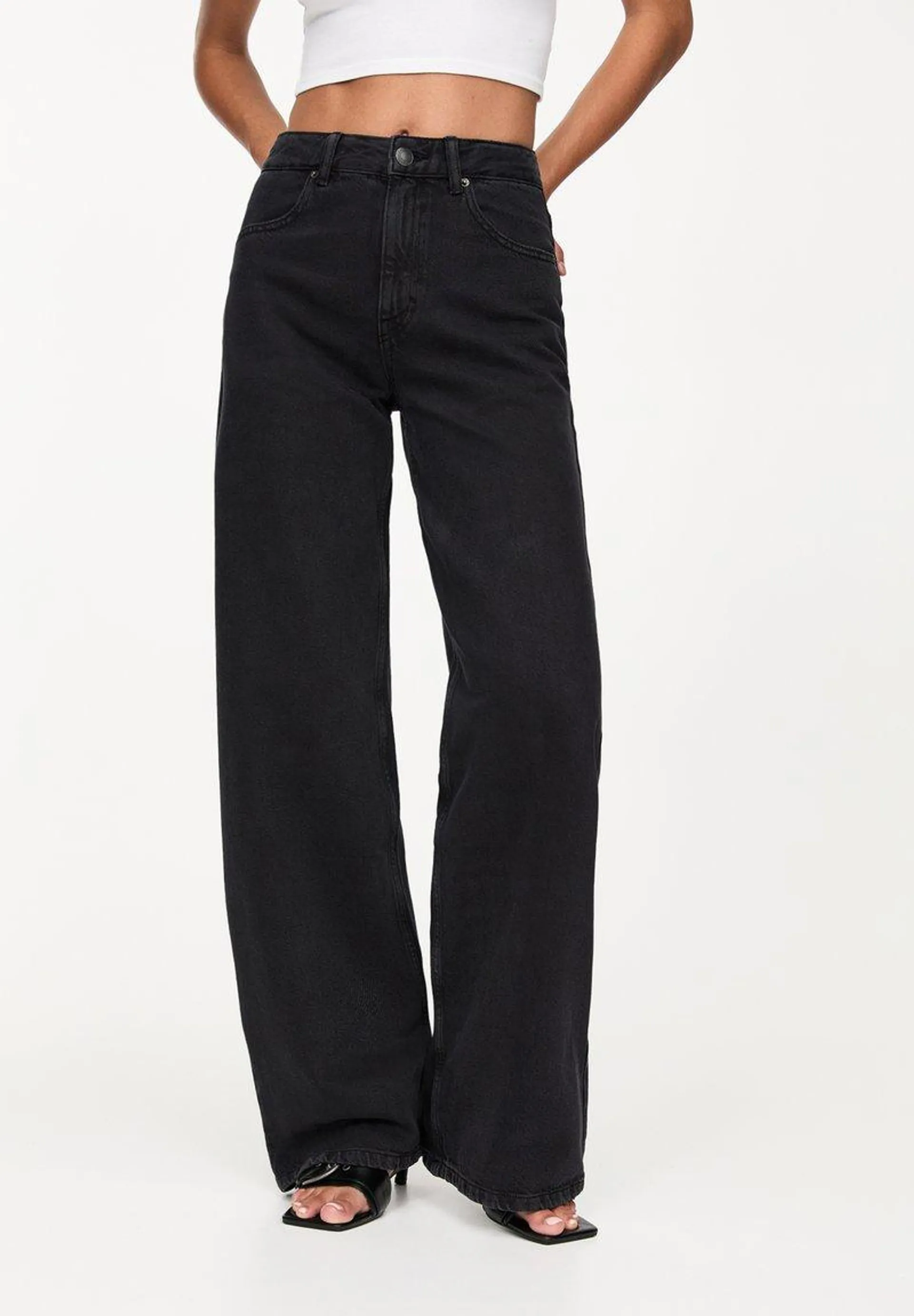 MID-RISE WIDE - Jean flare - black