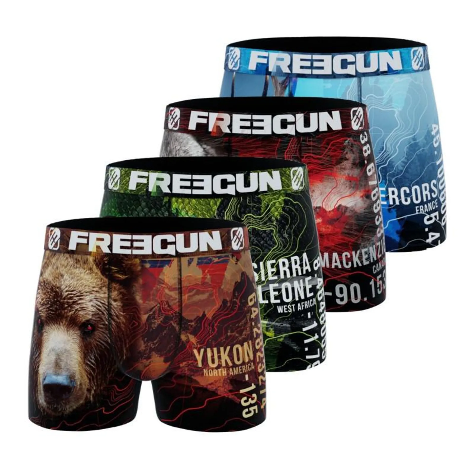 Lot de 4 Boxers Freegun garçon en polyester recyclé Animals Savage