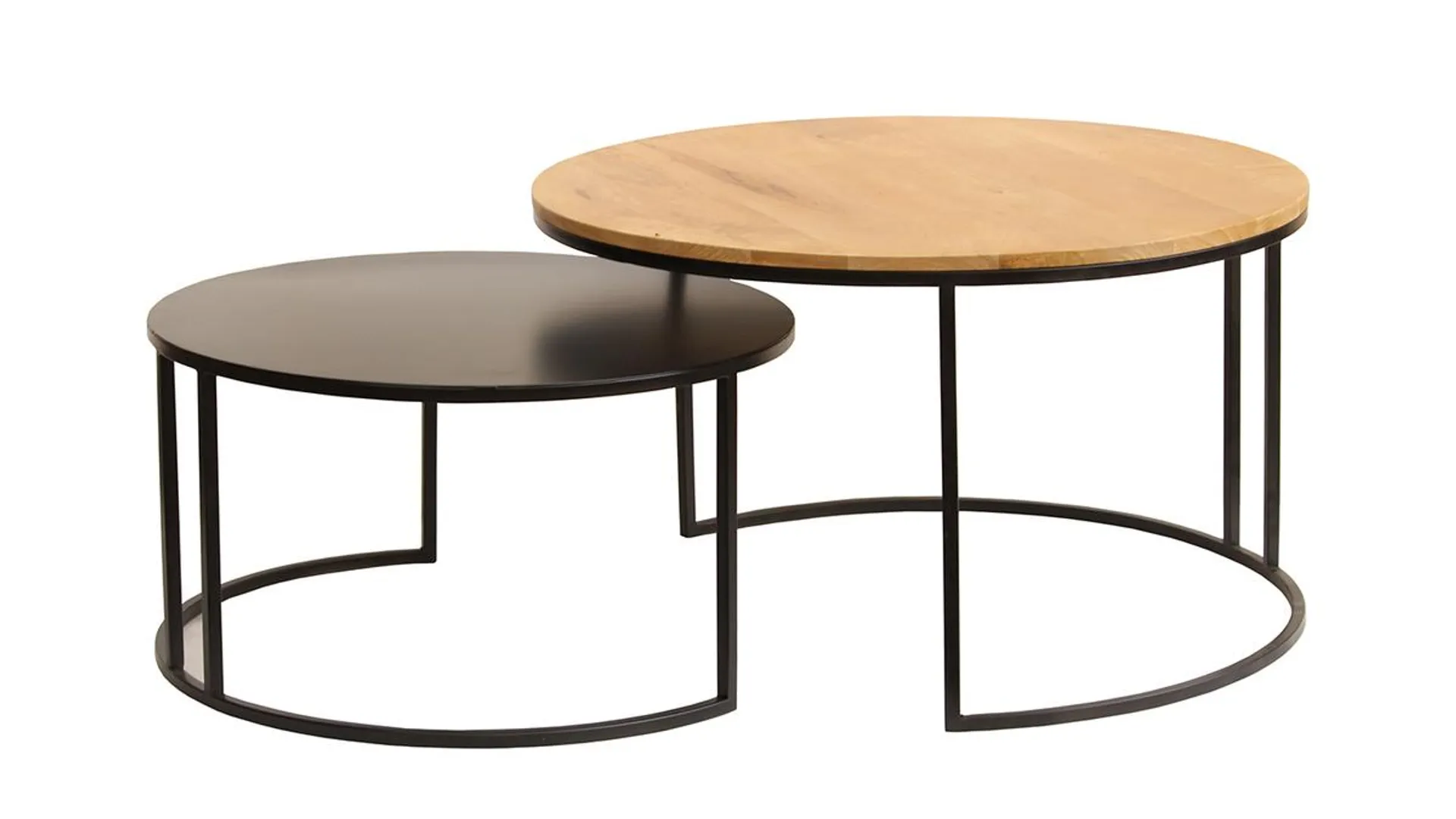 Tables basses gigognes rondes bois manguier massif et métal noir (lot de 2) TAHL