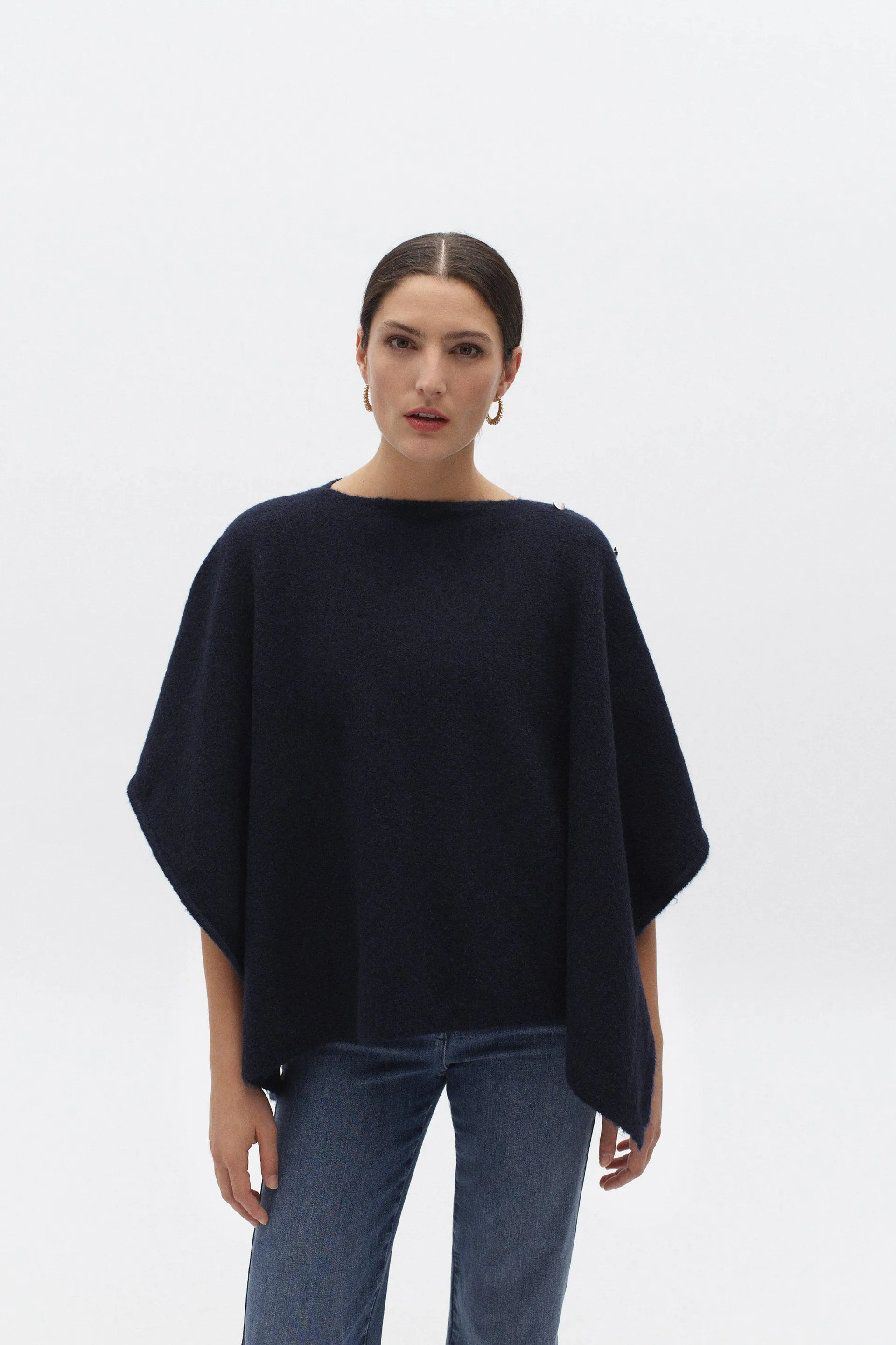 poncho lisa b bleu marine femme