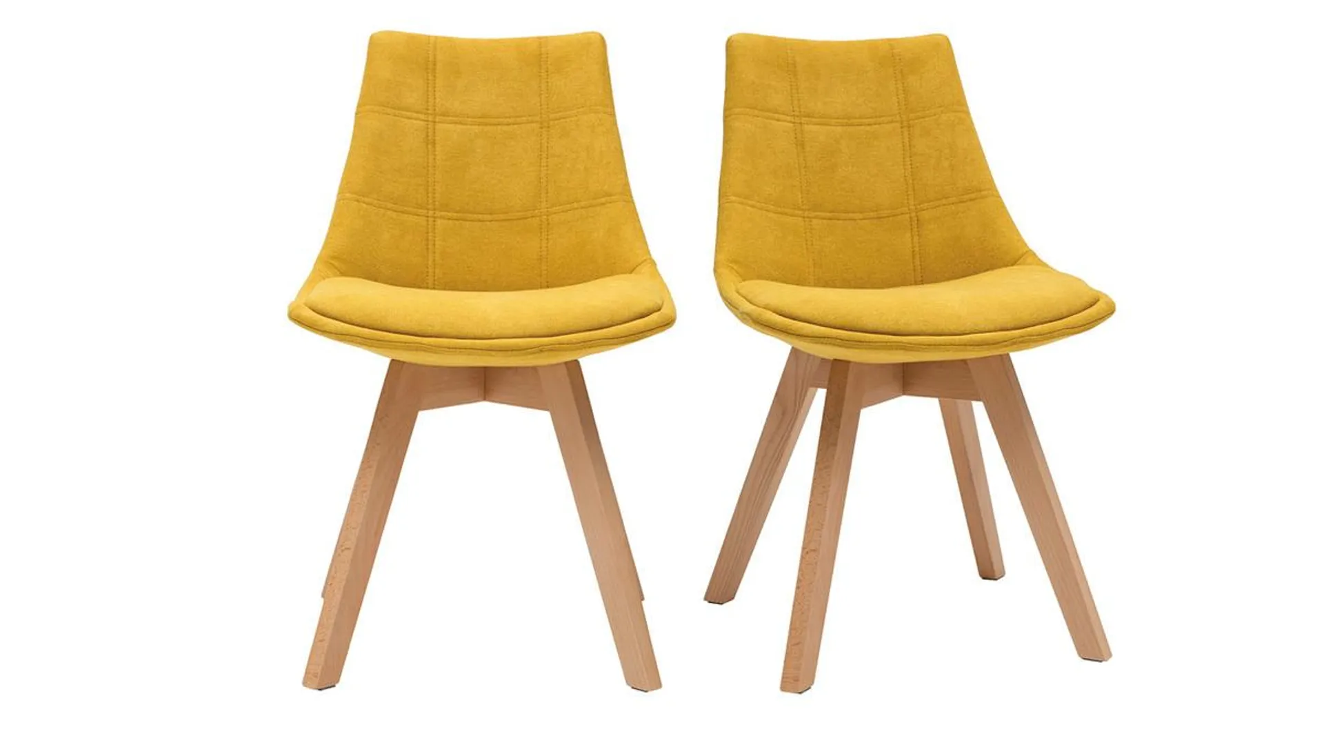 Chaises scandinaves en tissu effet velours jaune moutarde et bois clair (lot de 2) MATILDE