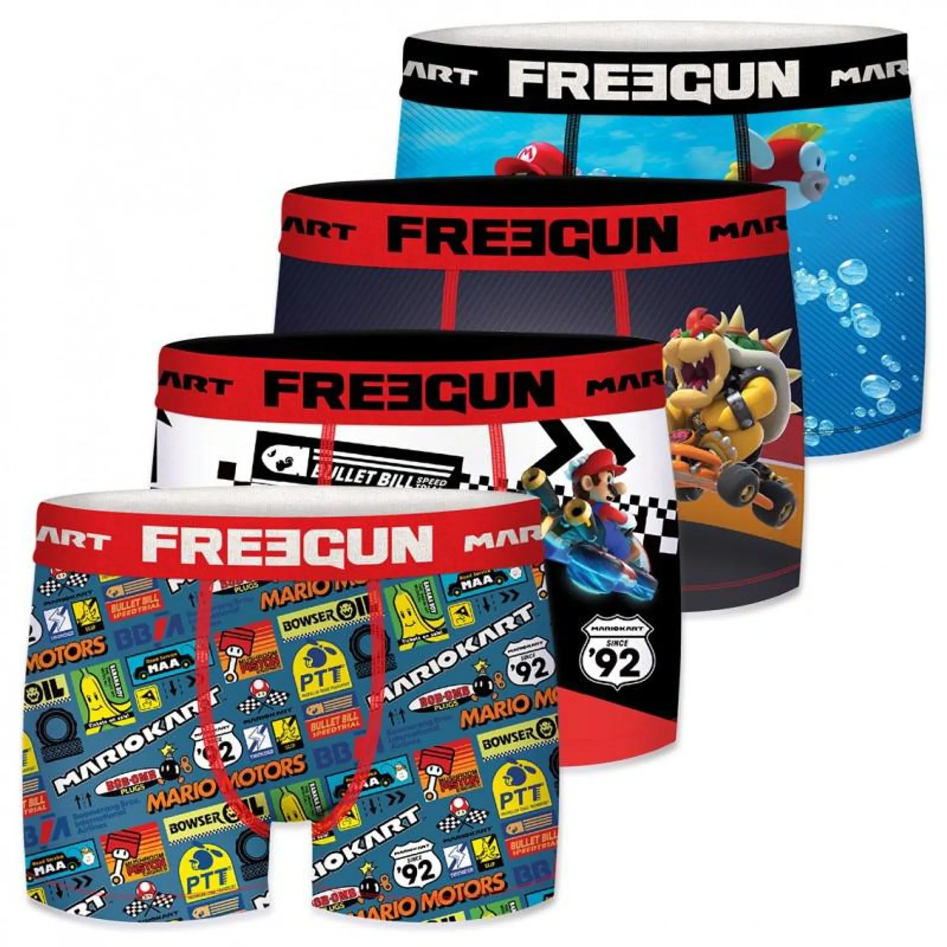 Lot de 4 Boxers Freegun garçon Mario Kart Water