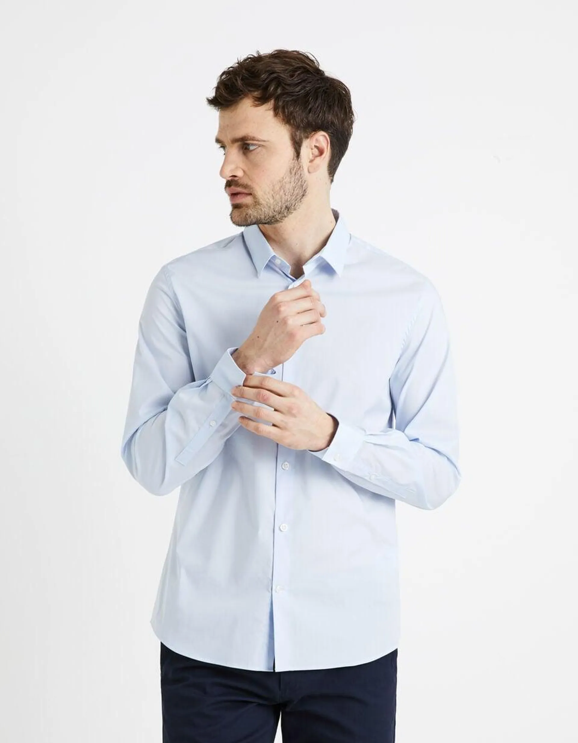 Chemise slim unie en coton stretch - bleu clair