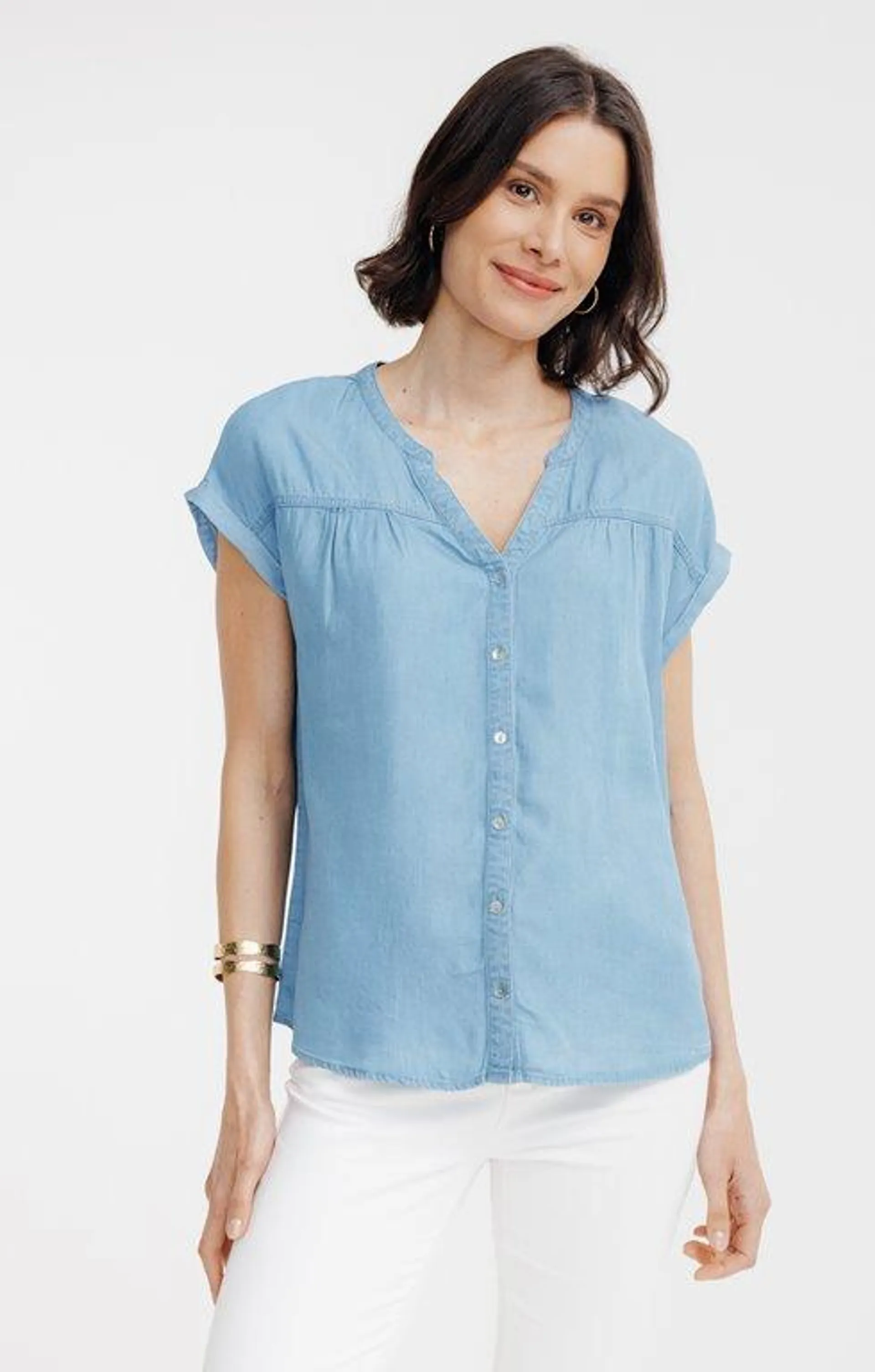 Blouse unie manches courtes en lyocell