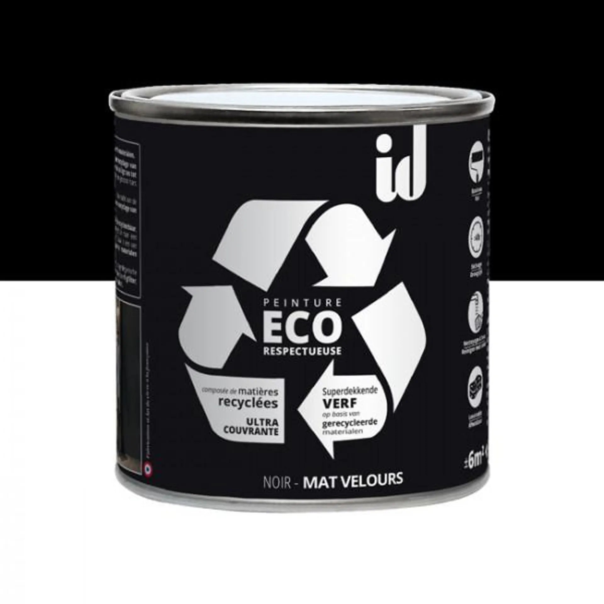 Peinture Eco responsable à base de matières recyclées noir mat-velours 0,5L