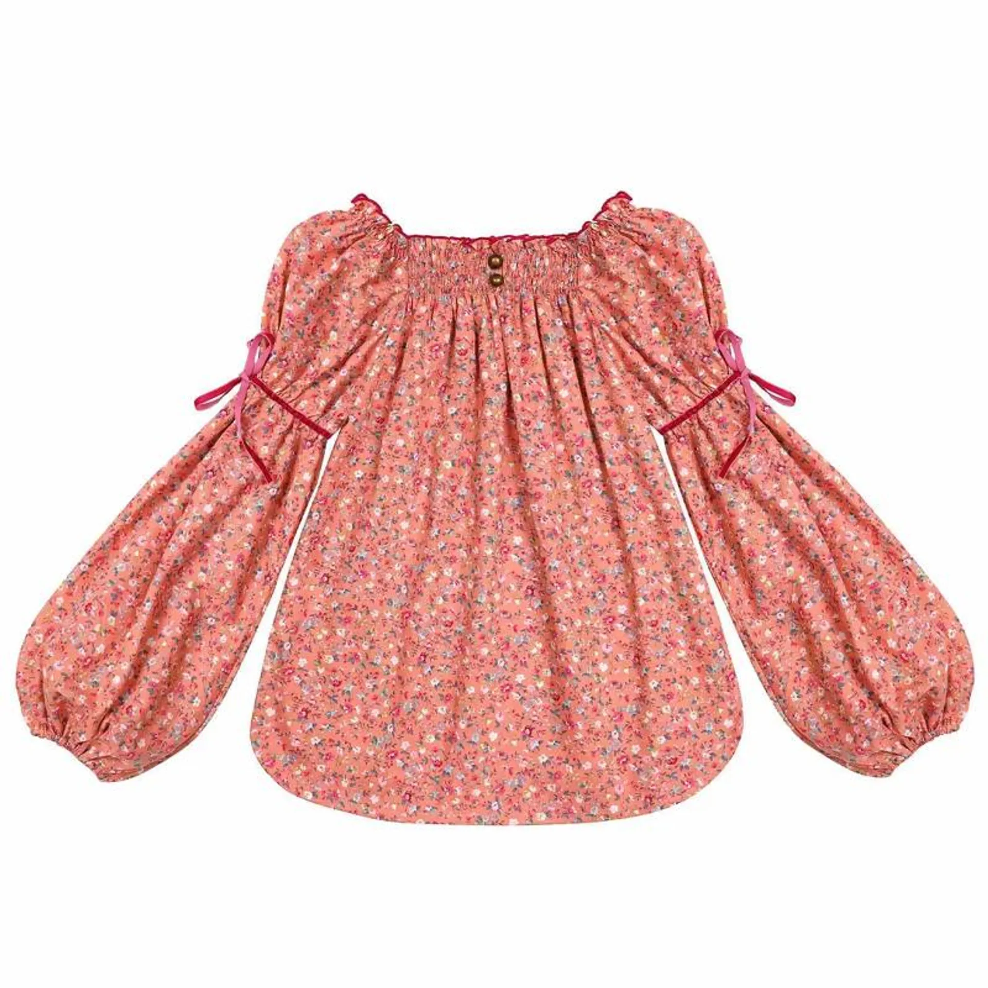 Blouse fleurie liberty rose abricot fille col smocks Chimene, La Faute à Voltaire