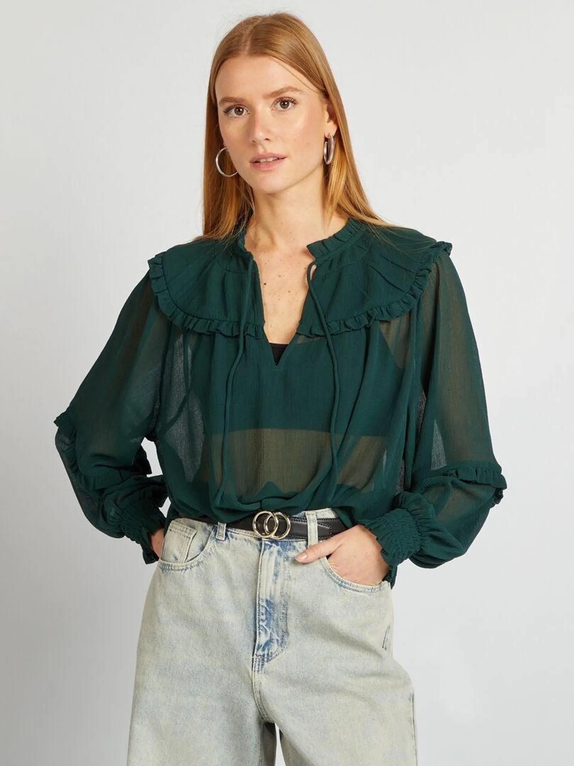 Blouse transparente à col colerette - Vert