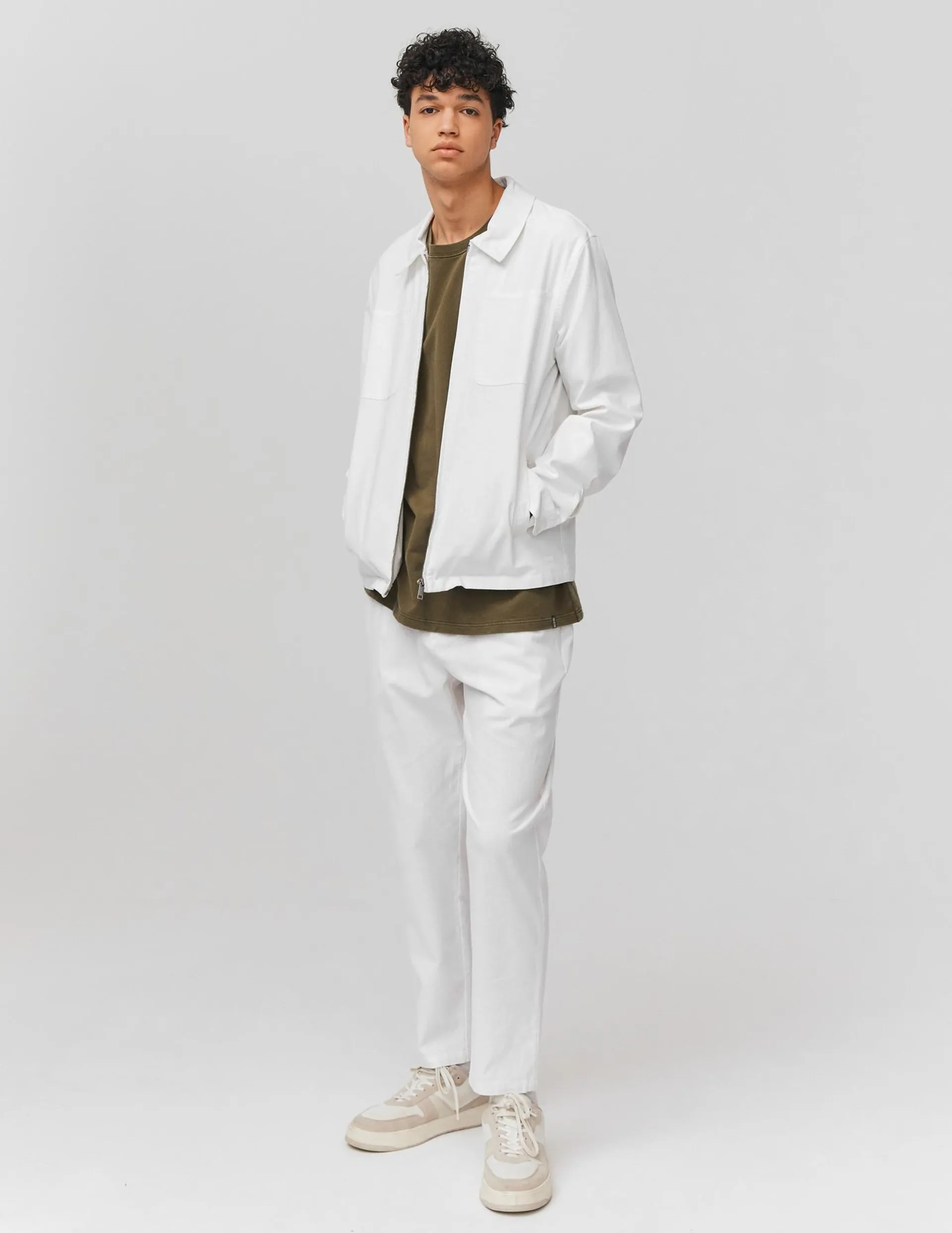 Blouson zippé en coton lin - Blanc