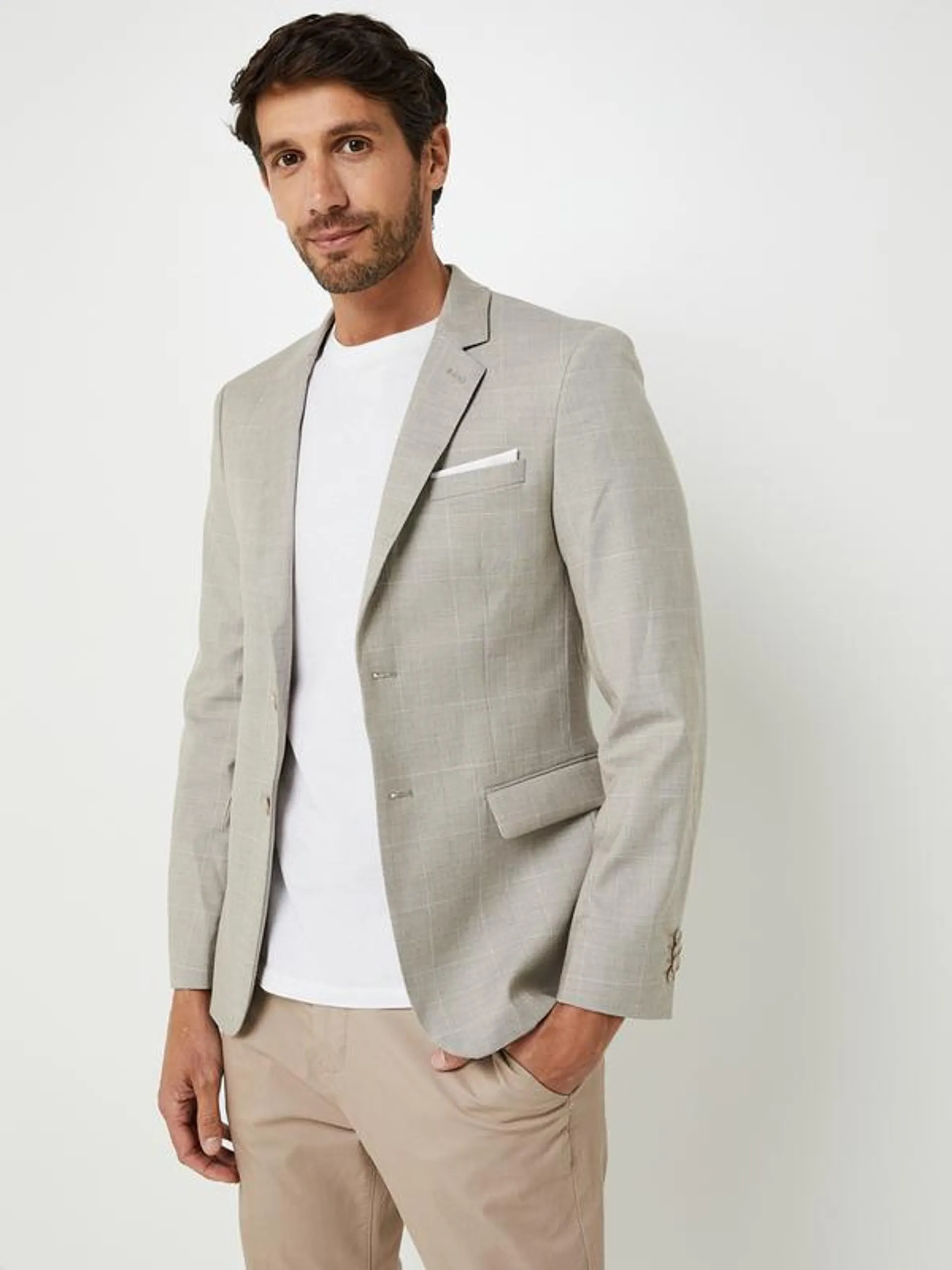 Veste Coupe Slim À Carreaux - Beige