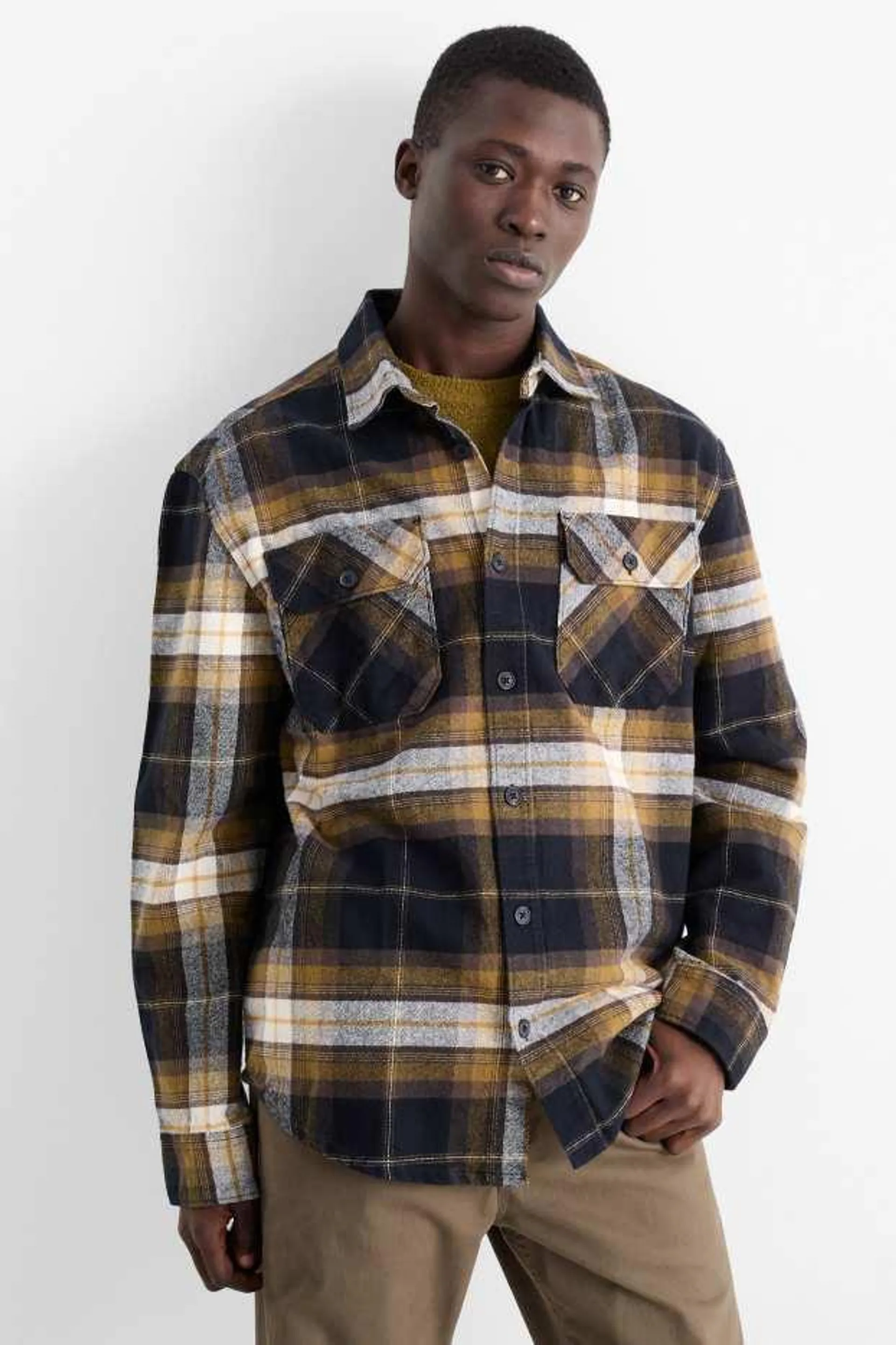 Flannel shirt - regular fit - kent collar - check