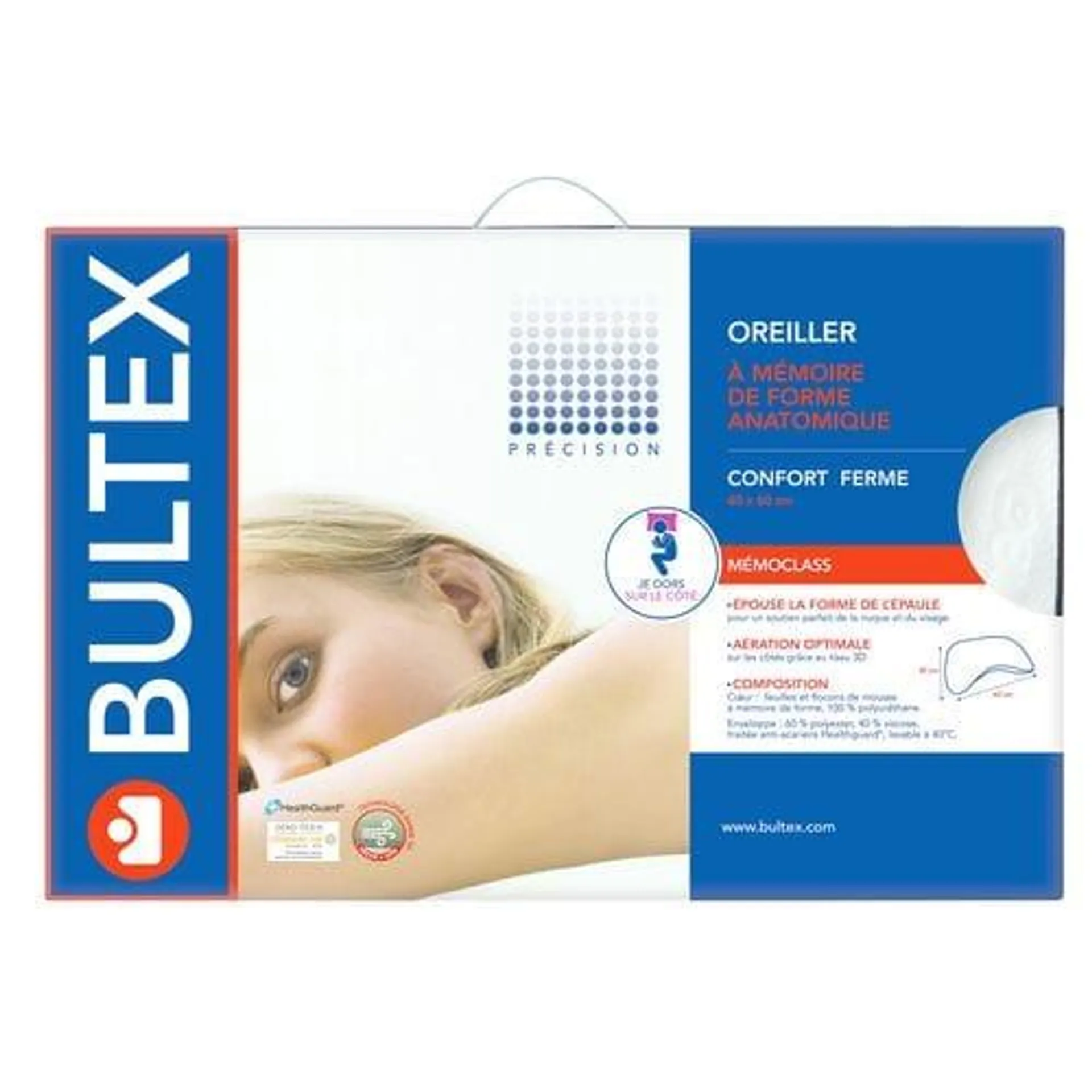 BULTEX Oreiller ergonomique 60x40 cm MEMOCLASS