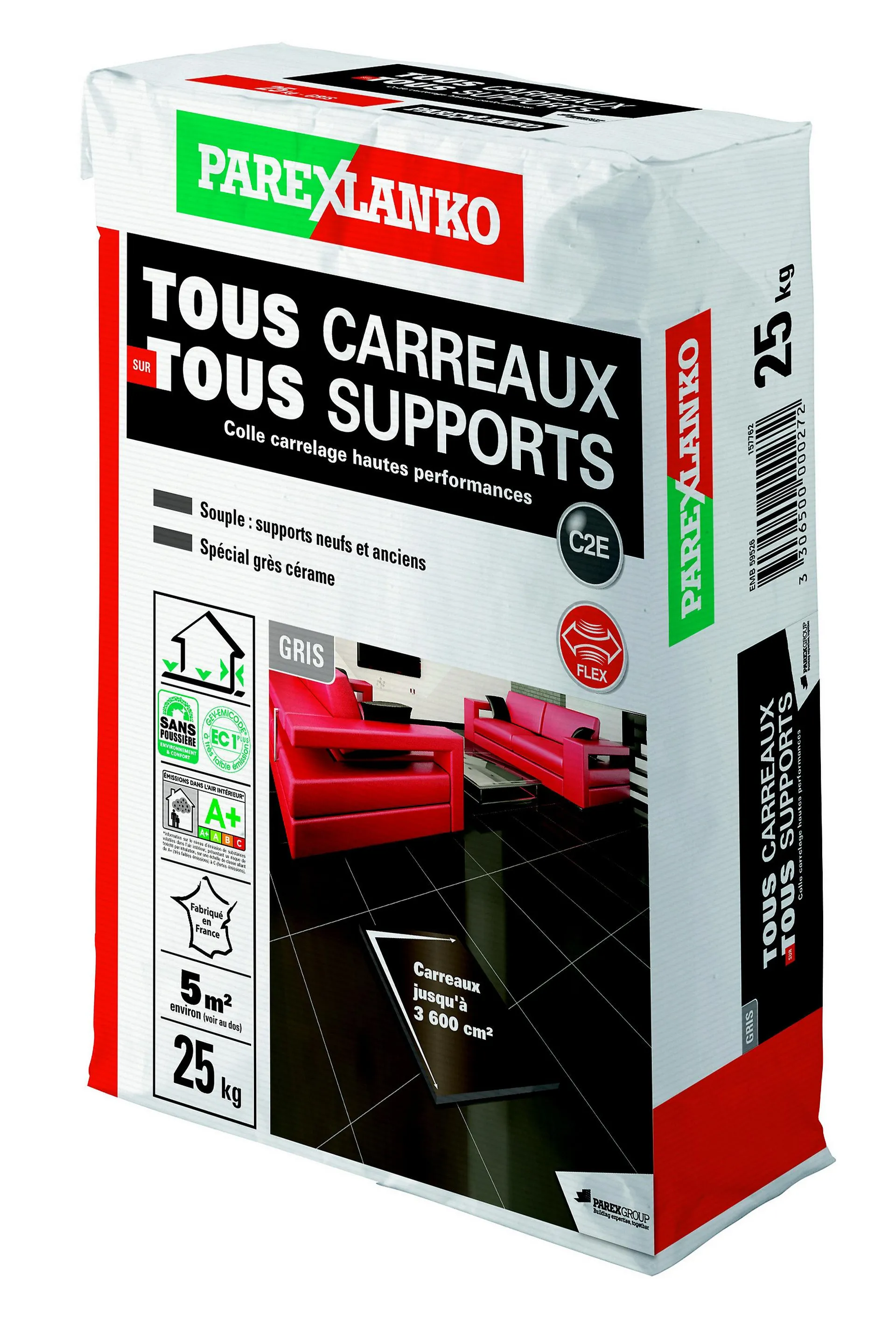 Colle tous carreaux tous supports Parexlanko Gris 25kg