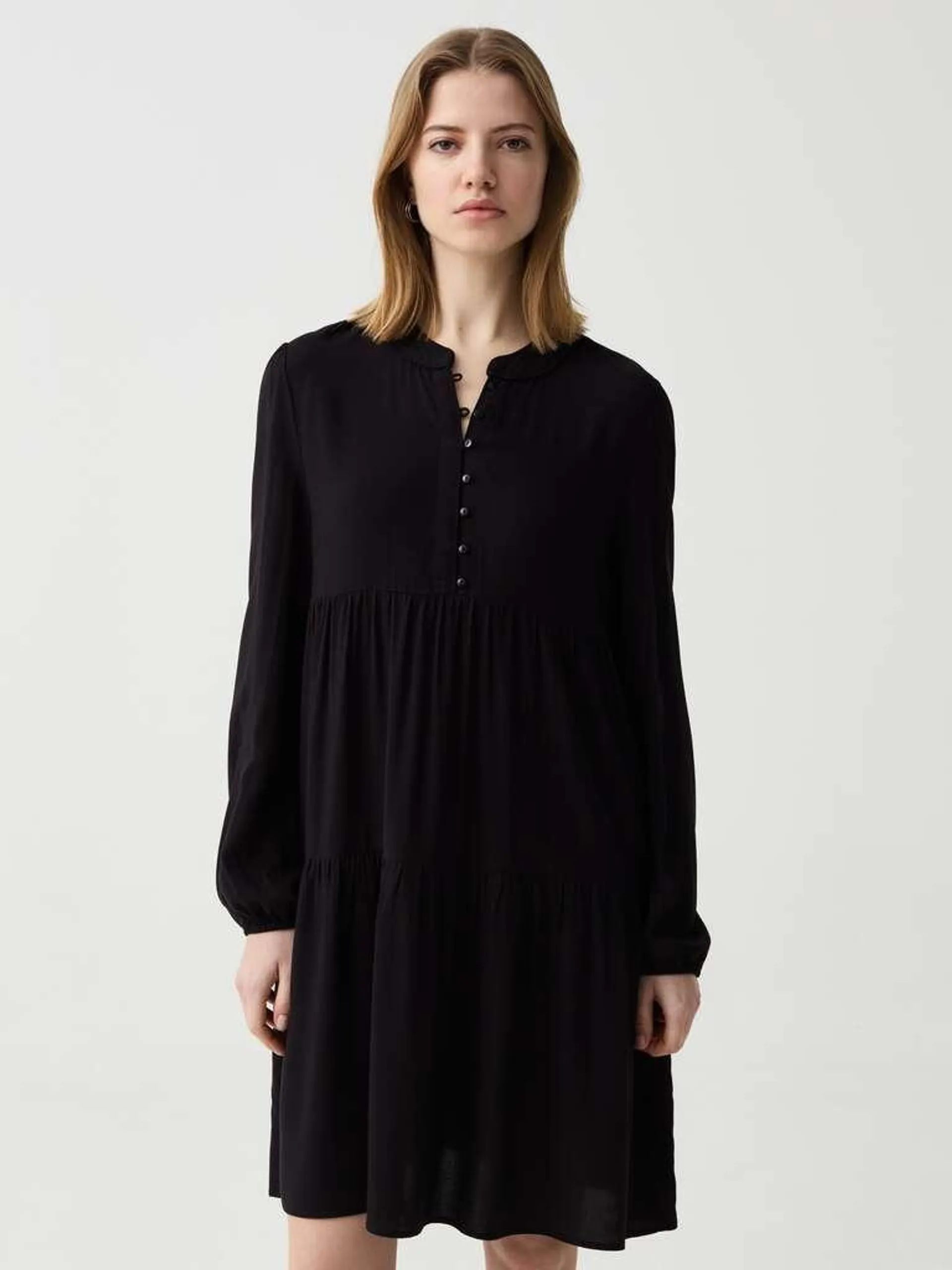 Chemise dress with Mao neck Noir