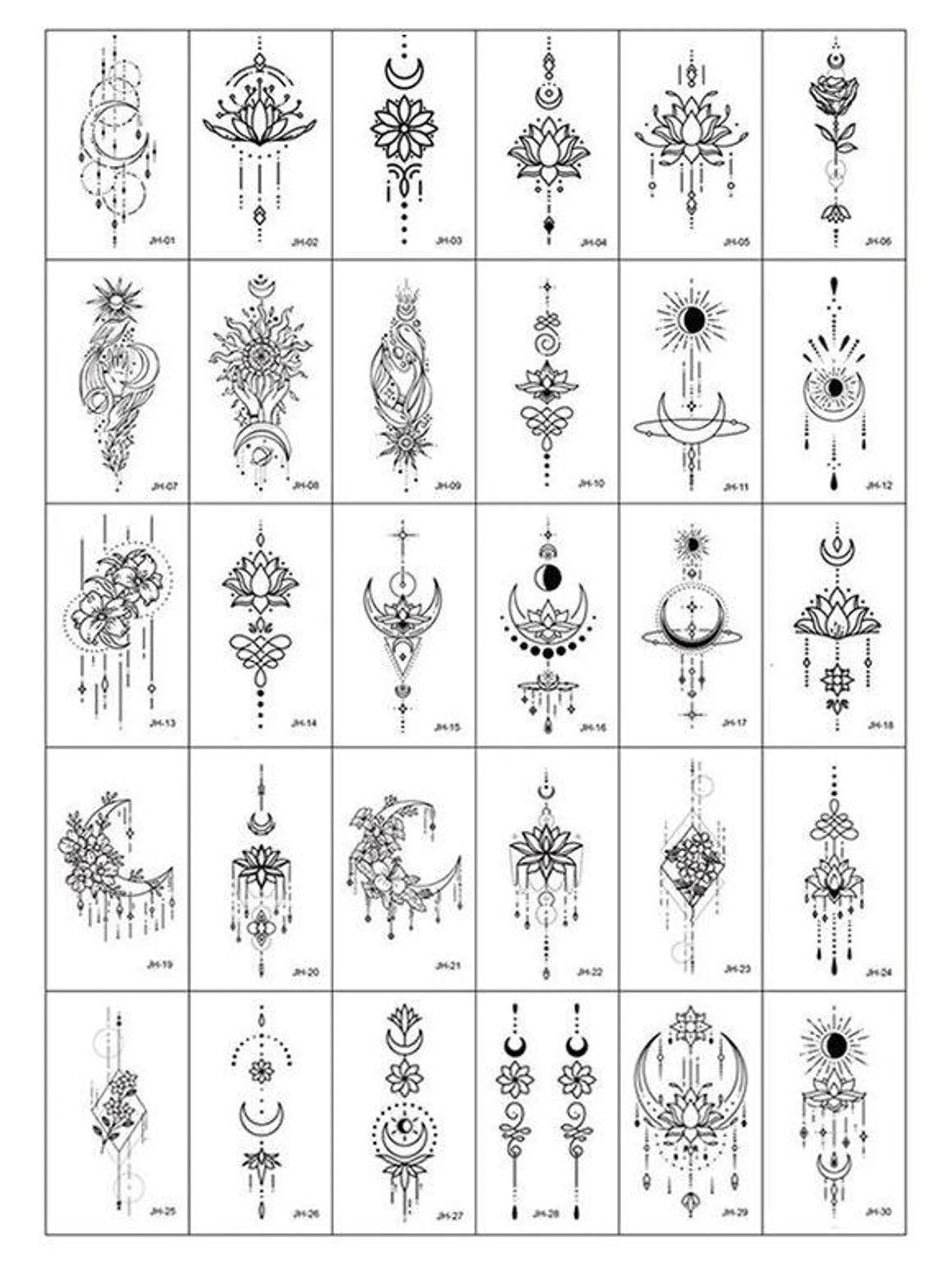 30 Pièces Autocollants de Tatouages Temporaires à La Mode à Imprimé Lune Florale