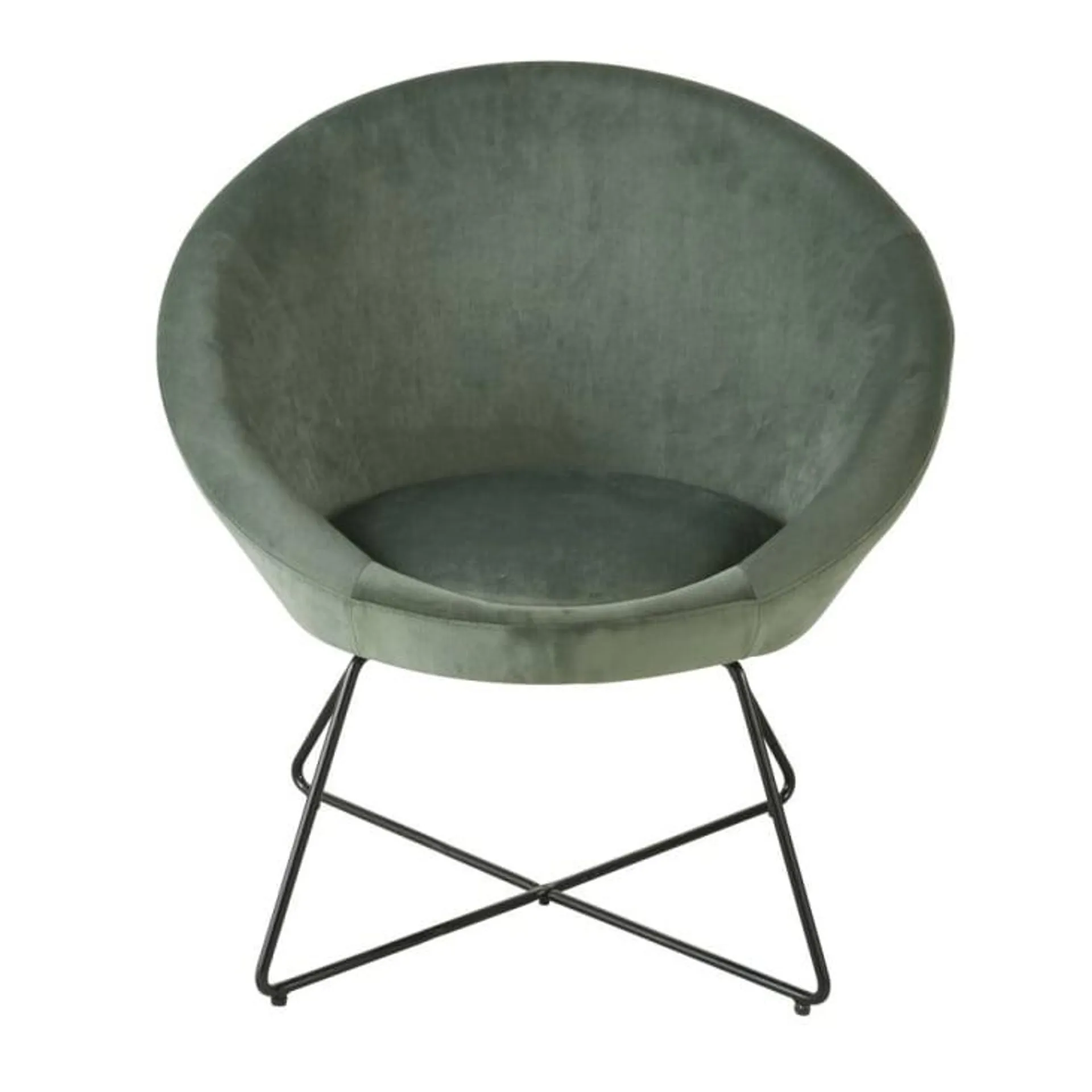 Sillón de terciopelo verde con patas de metal negro